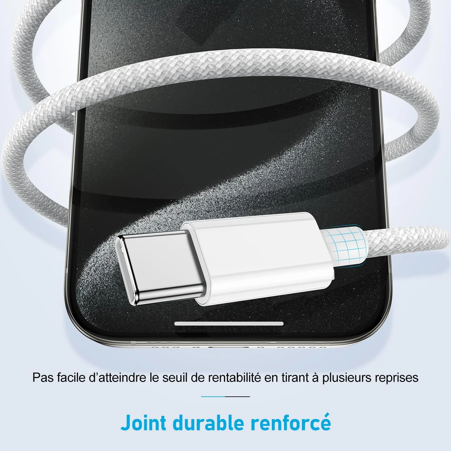 Câble USB C vers USB C 2m 60W Charge Rapide pour iPhone 16 15 Pro Max Pro Plus iPad Pro MacBook Air Pro Samsung Galaxy