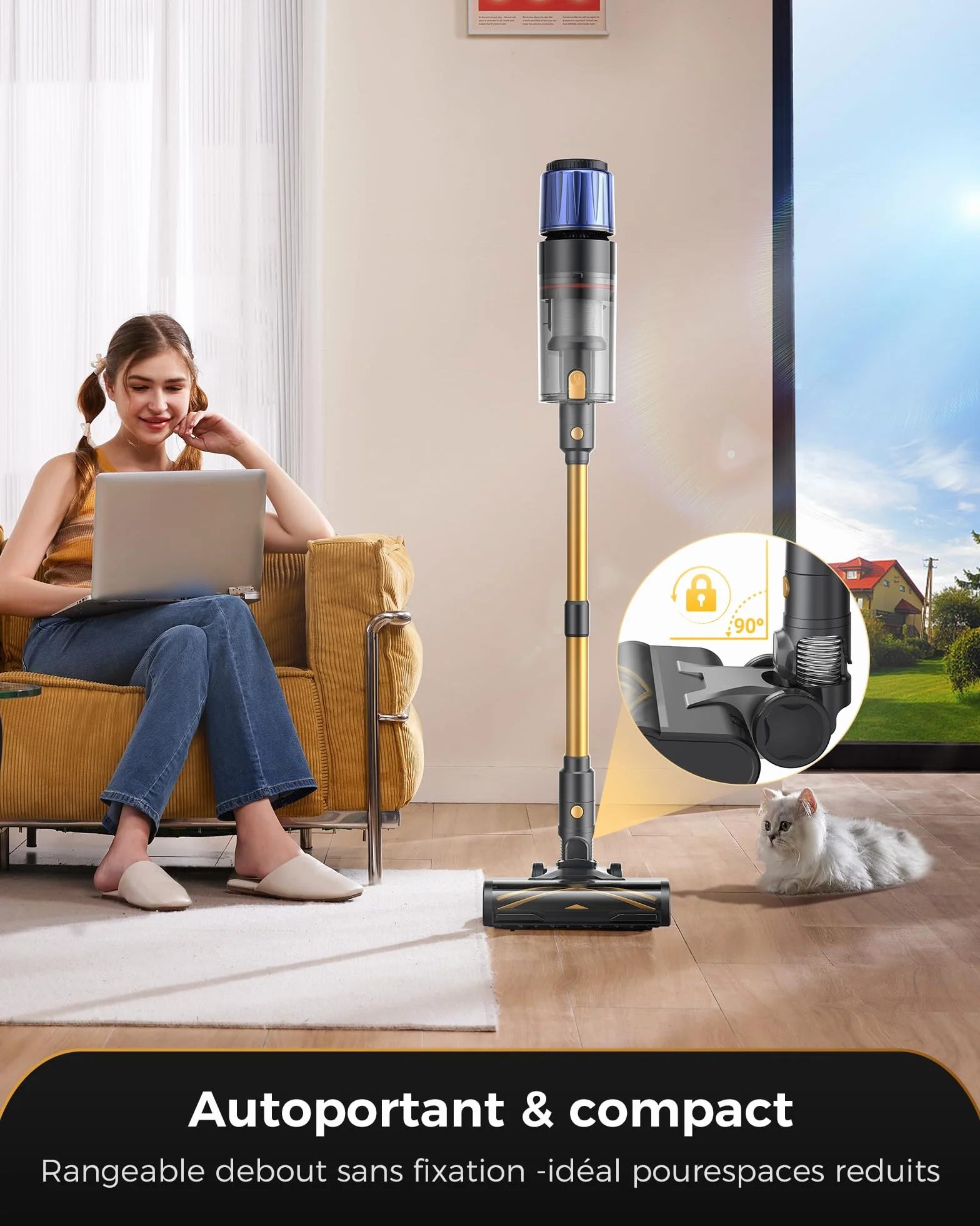 650W/55KPA Aspirateur Balai sans Fil 70min,Proscenic P15 Aspirateur sans Fil Puissant,Brosse Anti-Enchevêtrement,Autoportante,Télescopique Balai Aspirateur Tapis,Sols Durs,Poils d'animaux et Voiture