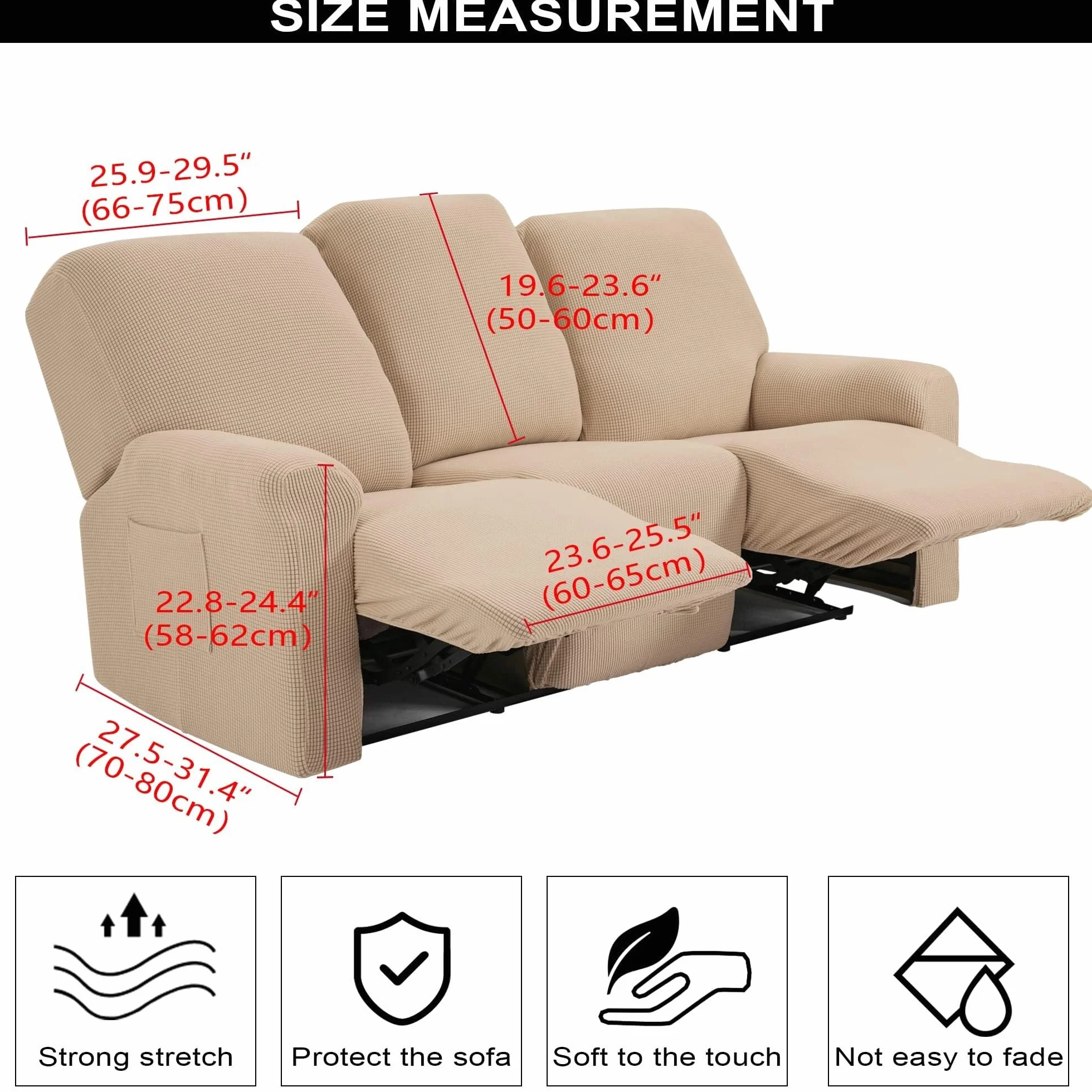 Housses de Fauteuils 1 Place Jacquard Housse de Canapé Extensible pour Canapé Relax Sable 3 Coussins