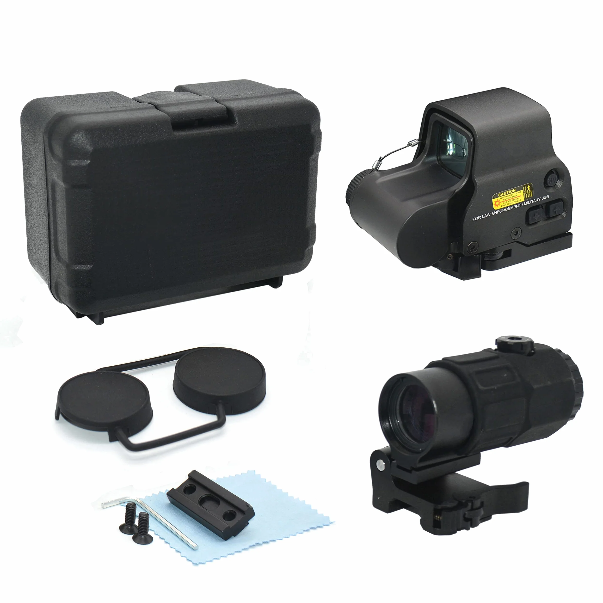 Celownik 558+G45, 558 Green & Red Dot Reflex Scope i G45 5X szkło powiększające, optyczny holograficzny celownik hybrydowy z lupą G45, mnożnik szybkiego zwalniania, do montażu na szynie 20 mm (czarny)