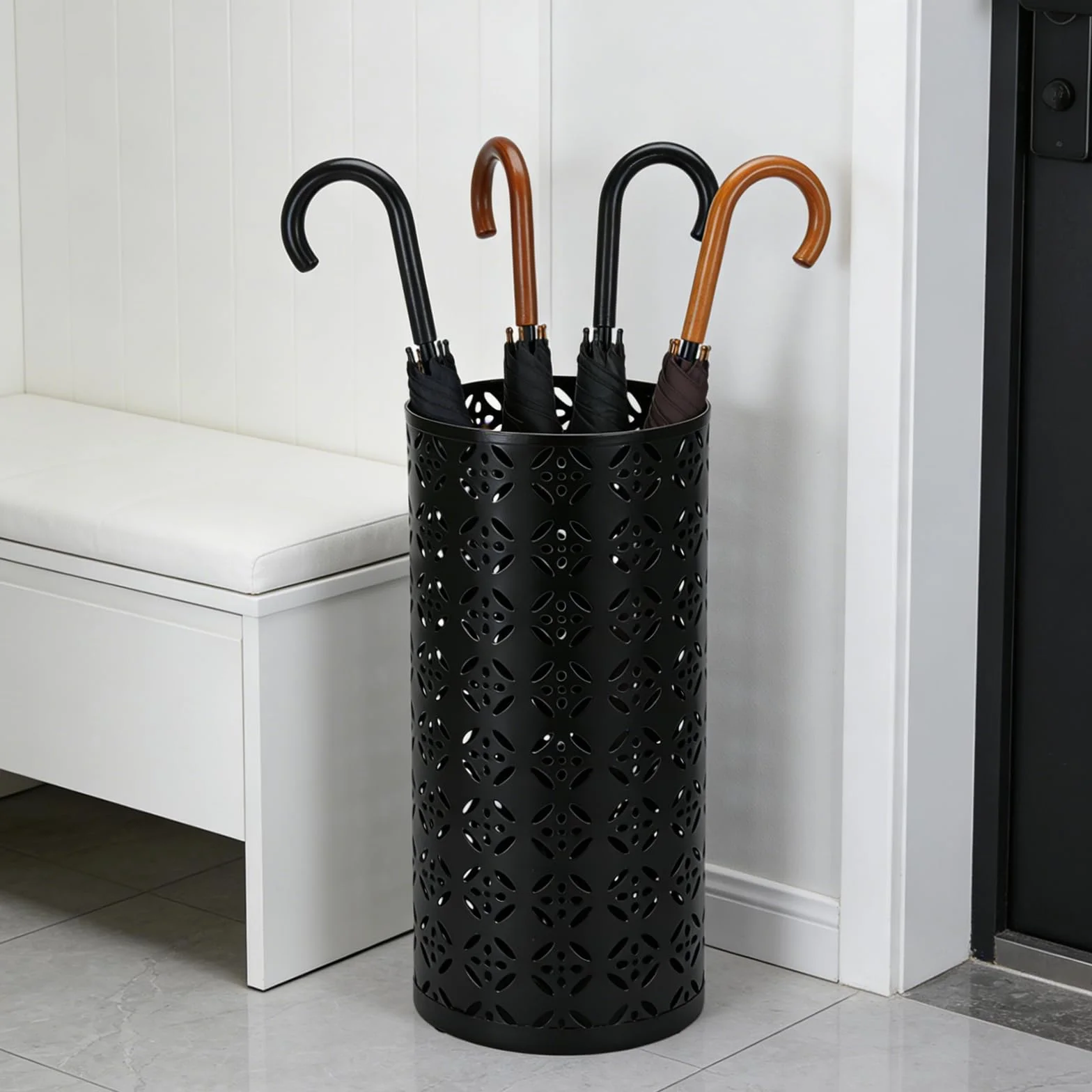Porte-parapluie métal noir autoportant 15 x 15 x 35 cm