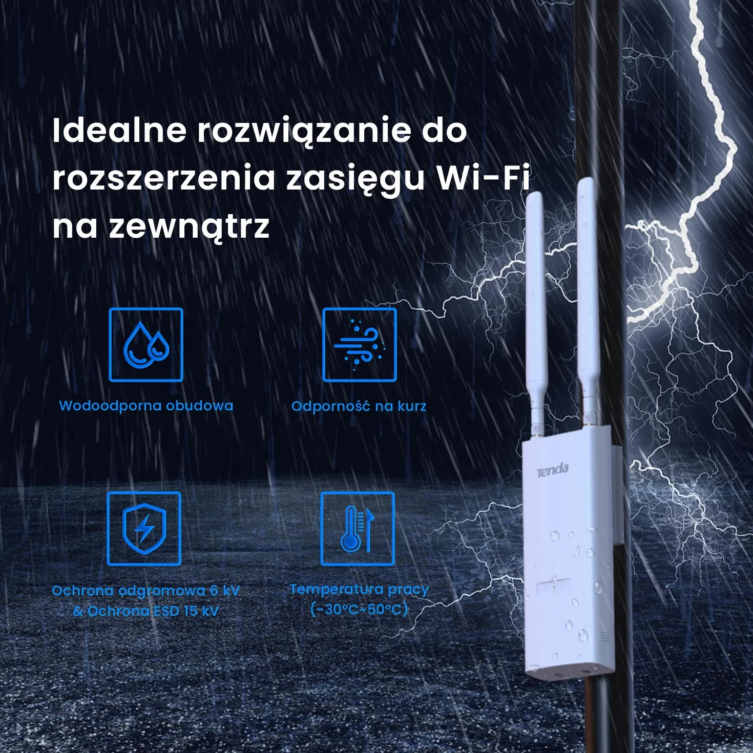 Tenda OAP1200 zewnętrzny punkt dostępowy, Gigabit Dualband WLAN Access Point (AC1200, 802.3af/at PoE i 24 V/0,5 A pasywny PoE, wodoszczelność IP65, 1 port Gigabit), biały