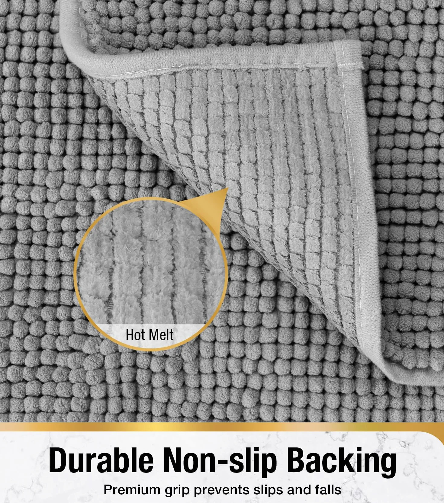 HITSLAM Tapis de Bain en Chenille 60x40cm Antidérapant Super Absorbant Lavable en Machine Gris