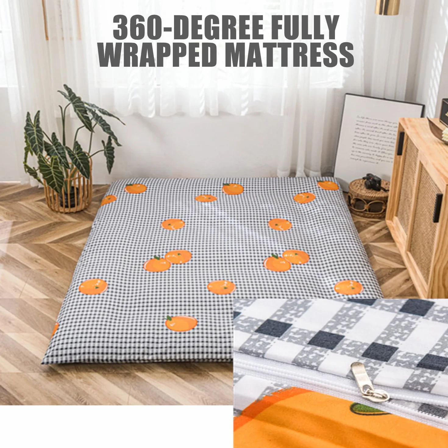 Housse De Matelas Futon avec Fermeture Éclair Queen 150x200cm Protège-Matelas Anti-Poussière Lavable