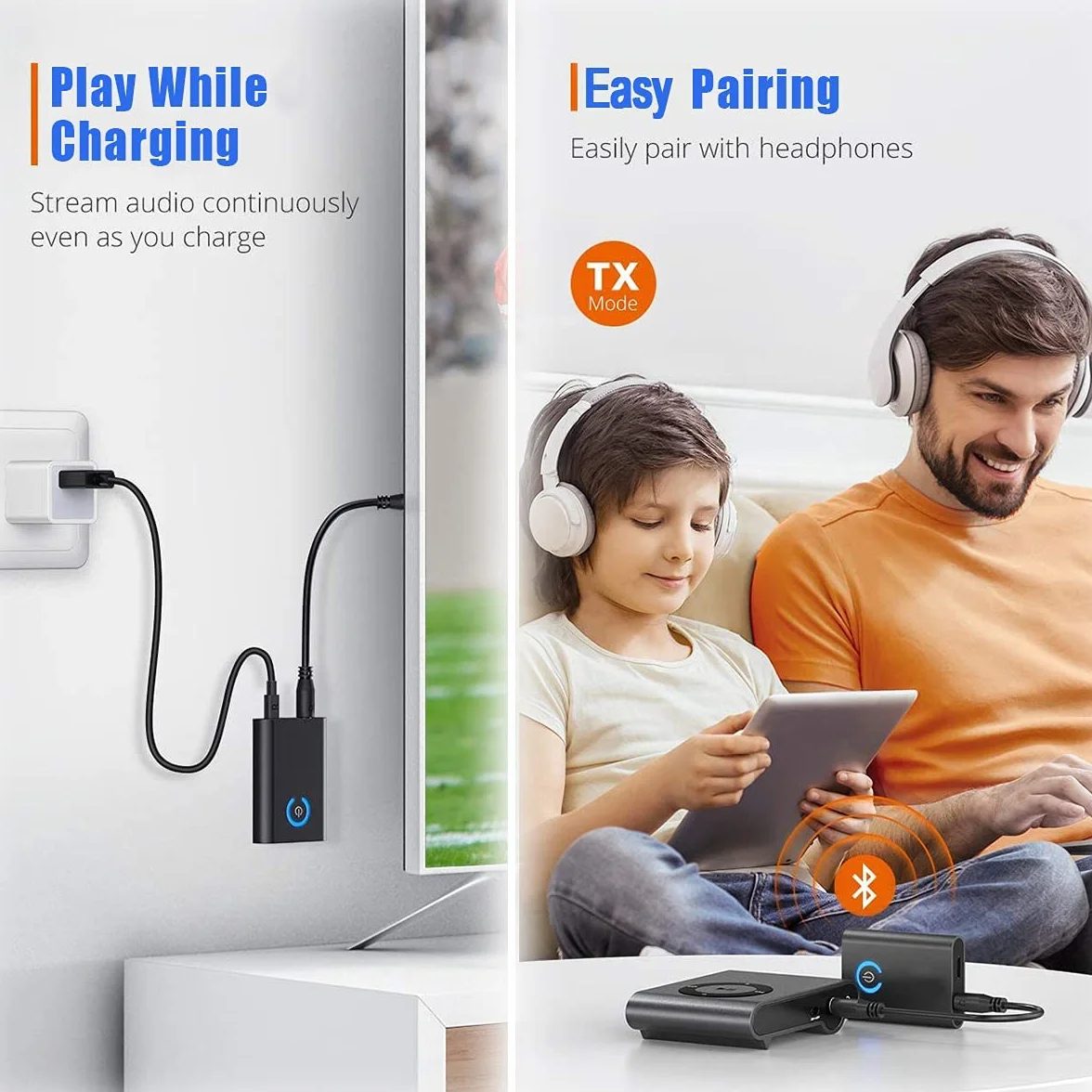 Nadajnik Bluetooth 5.0, nadajnik i odbiornik, adapter Bluetooth 2 w 1, gniazdo 3,5 mm APTX i USB, kompatybilny z TV/PC/systemem stereo/Maiso