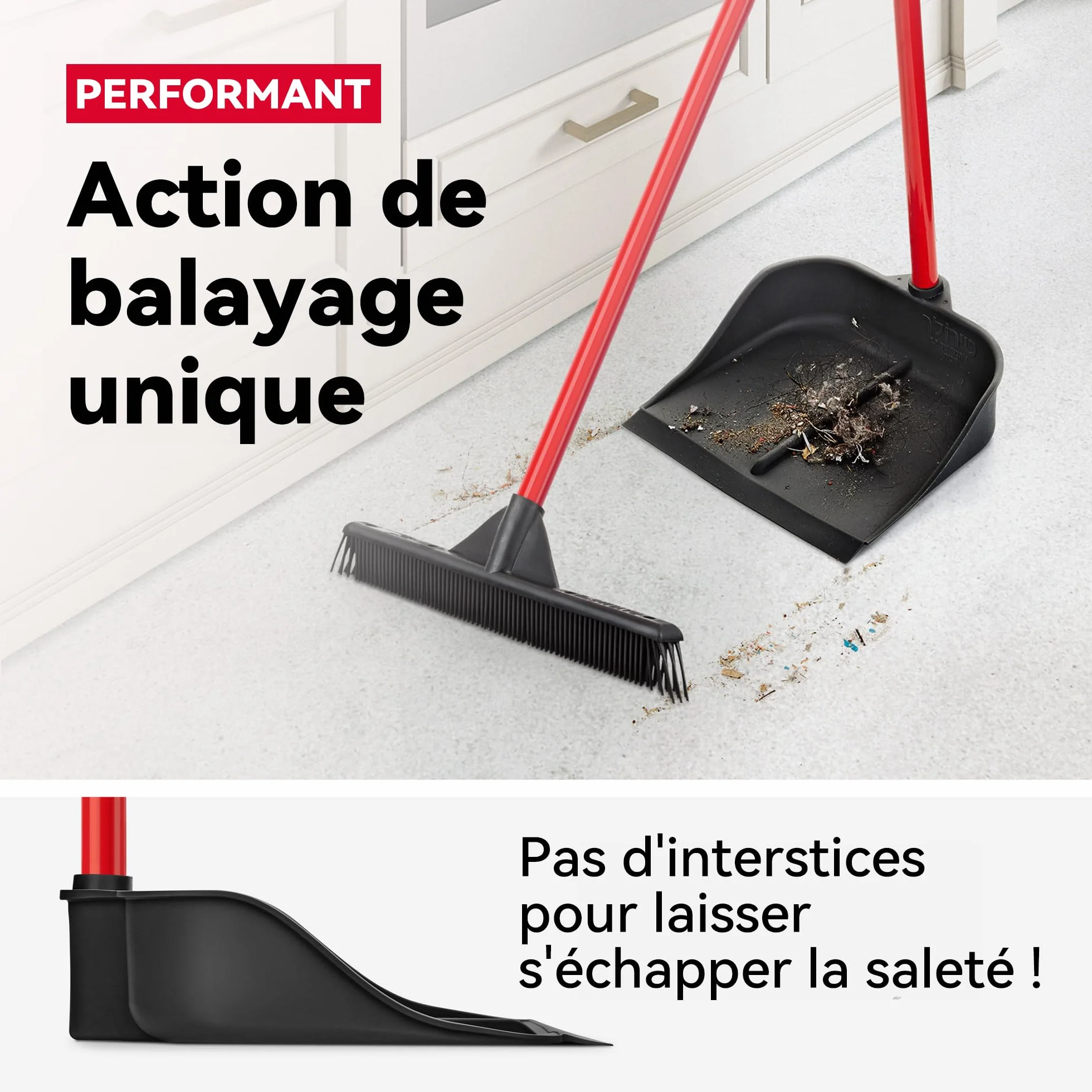 Pelle Ramasse Poussière à Manche Long Verticale 90 cm de Tyroler – Ramassette en Caoutchouc Adhérente au Sol pour Ramasser Efficacement Poussières, Poils et Déchets