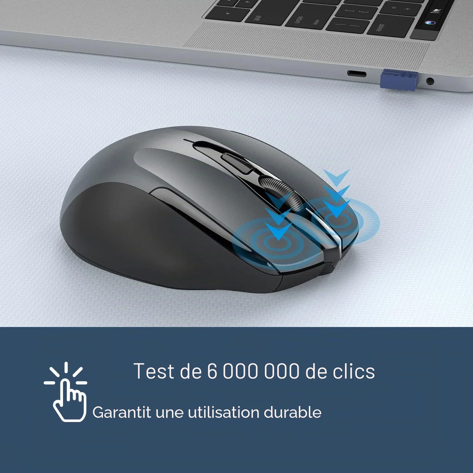 TECKNET Souris sans Fil 2.4G Optique 2600 DPI Ergonomique avec Récepteur USB Gris