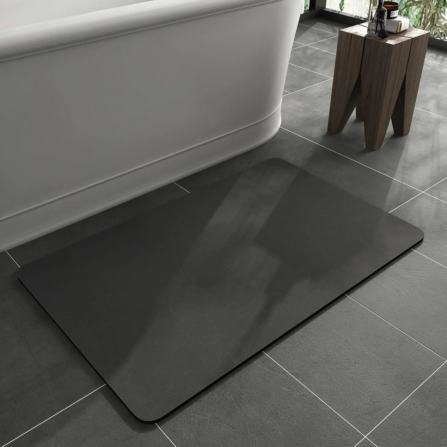 Tapis de Bain Diatomite 60x90cm Absorbant Mousse à Mémoire de Forme Gris Foncé