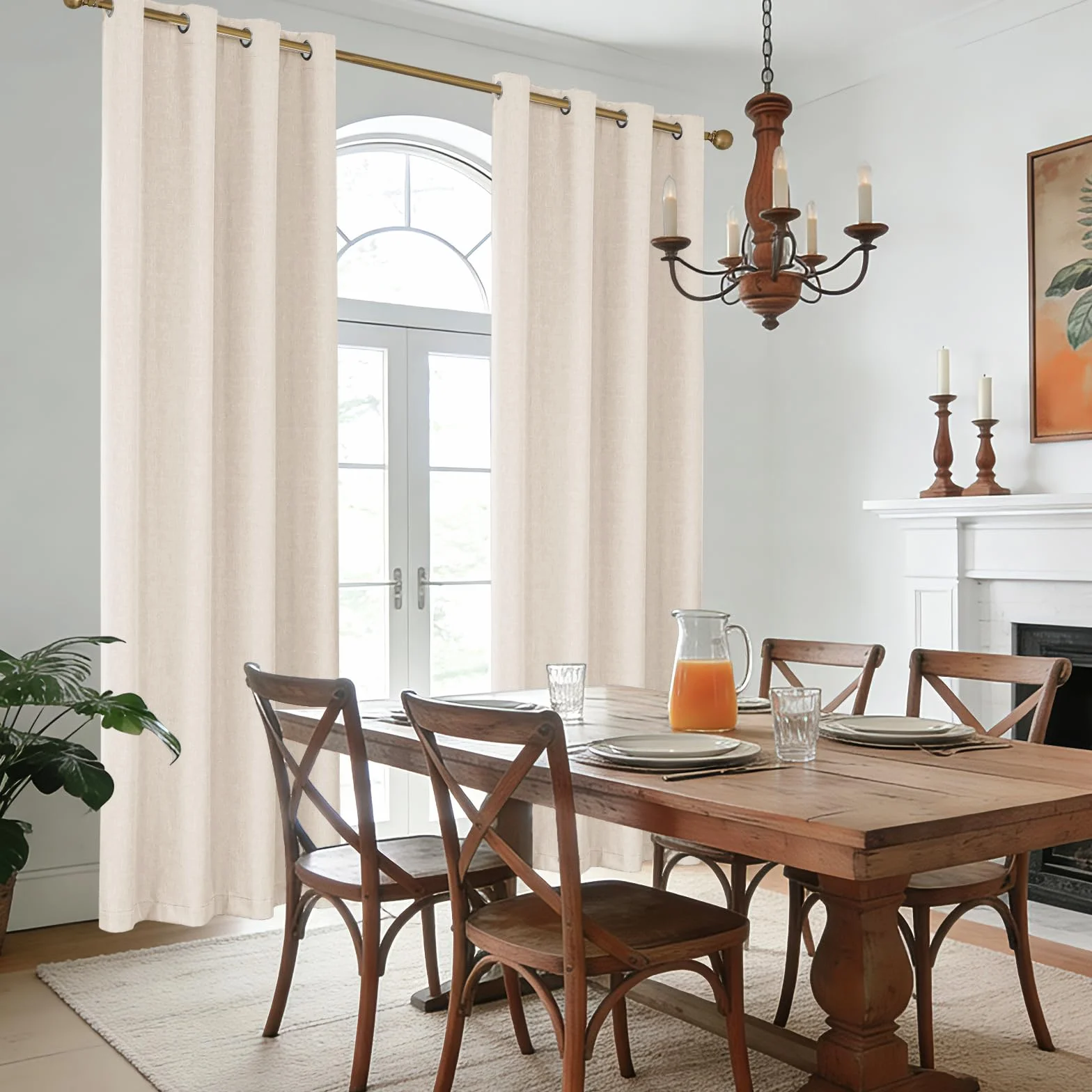Rideau Occultant Lot de 2 140x200cm Effet Lin Thermique Isolant Anti Froid Chaleur Anti Bruit Anti UV avec Oeillet Beige