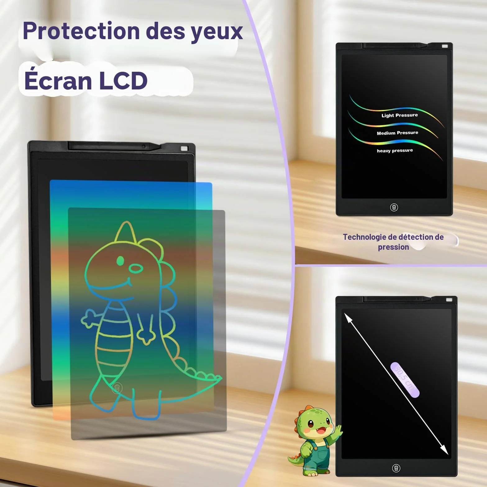 PINKCAT Tableau Magique Enfant 12 Pouces Tablette D'écriture LCD Dessin Graphique Ardoise Magique Effacable Noir