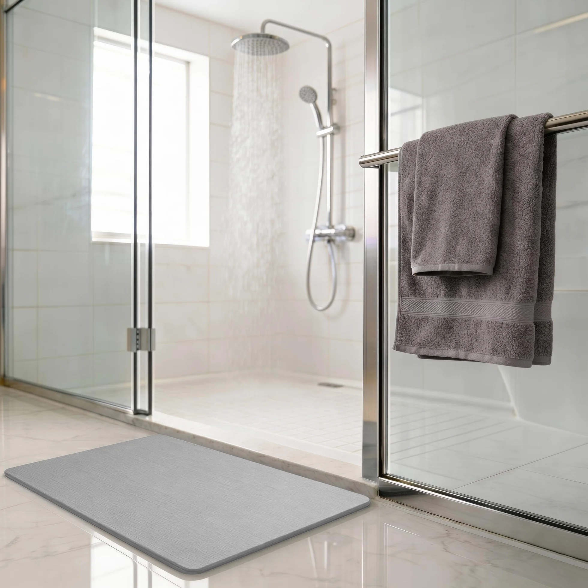 Tapis de Douche en Diatomite Séchage Rapide Ultra Absorbant Antidérapant Pierre Naturelle Beige