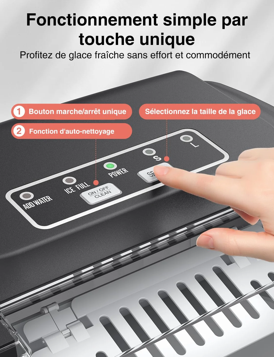 CROWNFUL Machine à Glaçon 12kg/24h 9 Glaçons 6 Min Portable avec Capteur Infrarouge Autonettoyant