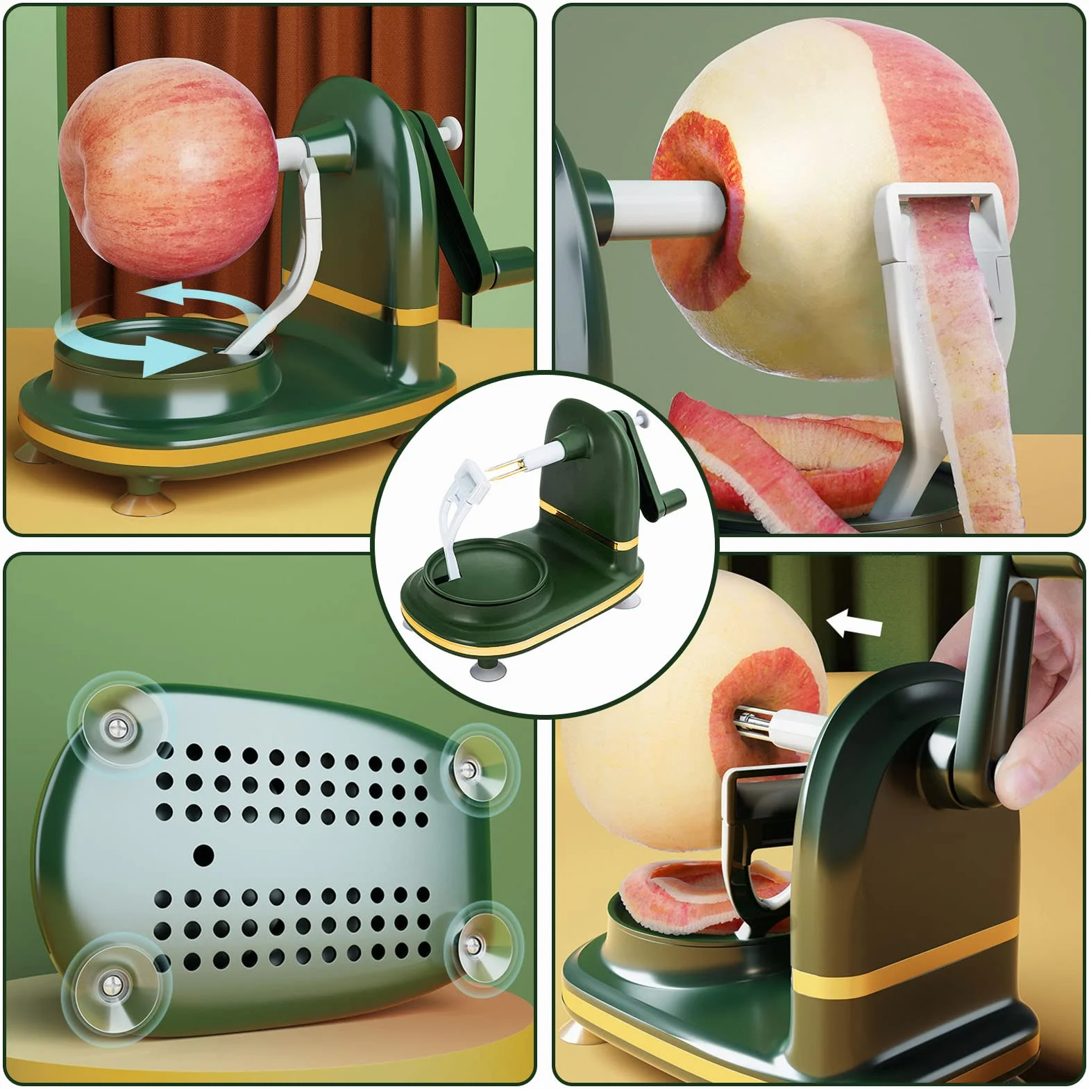 Pèle-Pommes avec Ventouse et Coupe-Pomme Trancheur, Acier Inoxydable Ultra Aiguisées, Machine à éplucher Cinq Secondes, Eplucheur Multifonctionnel pour Pommes, Pommes de Terre, Poires
