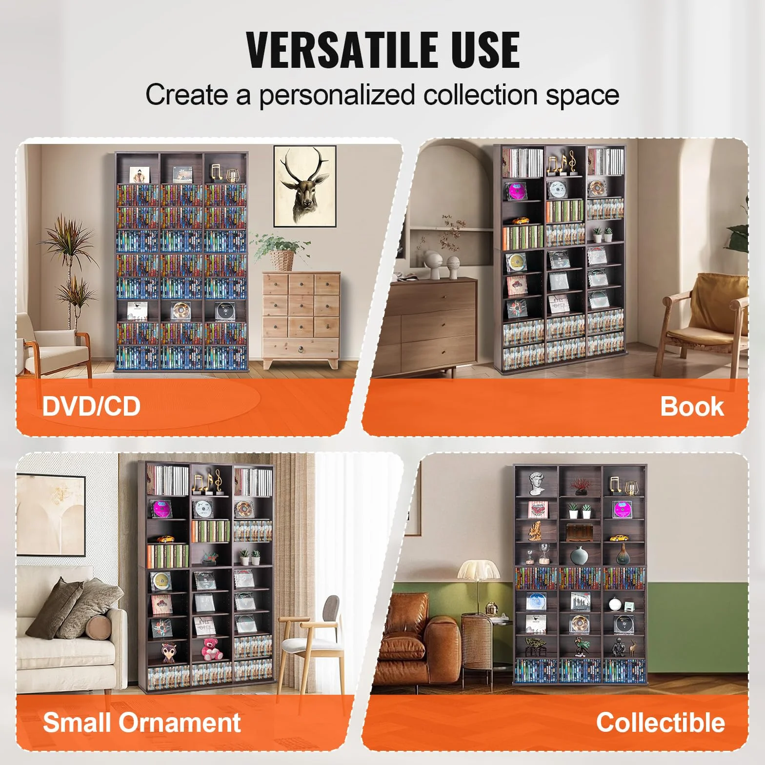 VEVOR Armoire de Rangement CD/DVD, réglable avec 27 Compartiments, étagère à DVD à 9 Couches pour 756 CD, protège et organise Les Collections de Musique, de Jeux vidéo ou de Souvenirs, Marron foncé