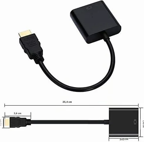 Adaptateur HDMI vers VGA mâle vers femelle 1080P pour Tablette PC Portable Noir