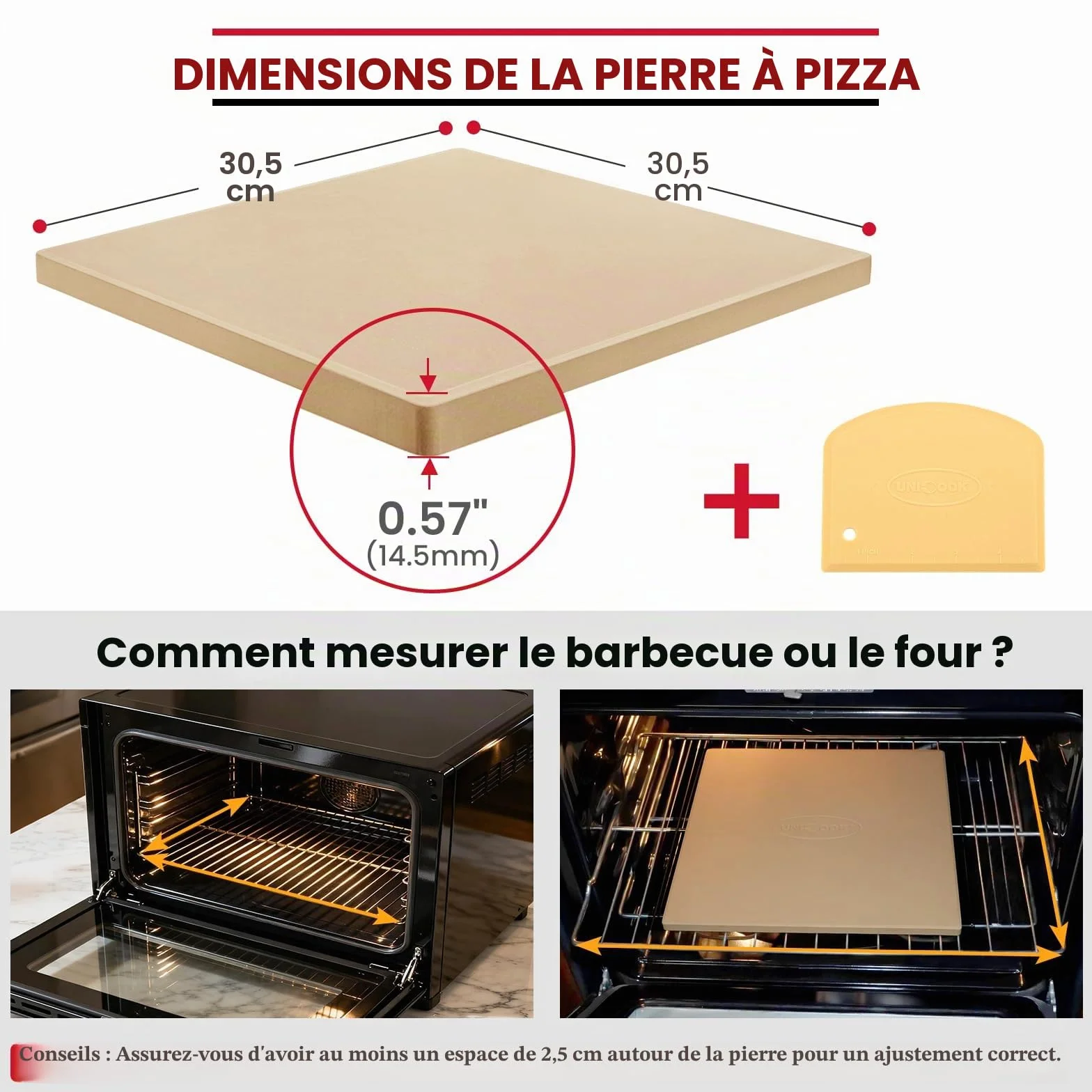 Unicook Pierre À Pizza Carrée 30,5 Cm, Pierre De Cuisson En Céramique Robuste Pour Four, Barbecue Et Gril, Idéale Pour Faire Des Pizzas À Croûte Croustillante, Du Pain, Des Biscuits Et Plus Encore