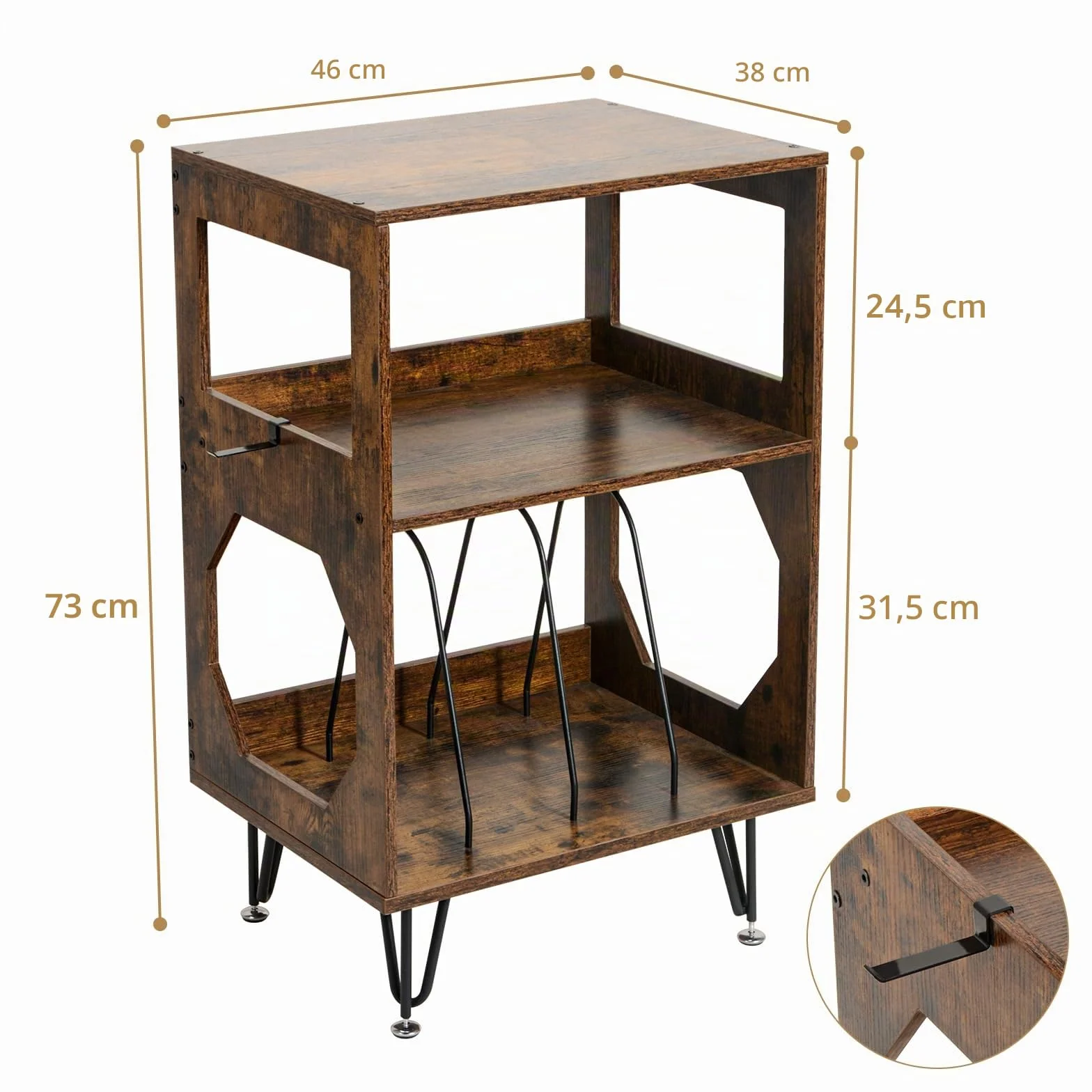 ikkle Table d’Appoint pour Tourne-Disque avec Rangement LP à 3 Niveaux, Support pour tourne-disque en bois marron Meuble Platine Vinyle, Support pour 160 Albums,Étagère de Rangement Disques pour Salon