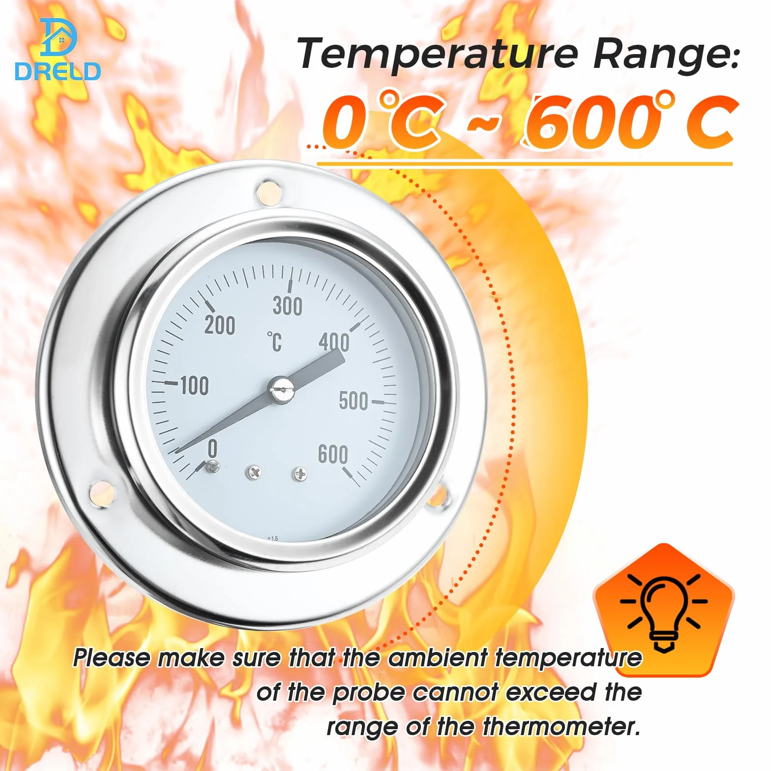 DRELD Thermomètre de four, 150 cm, avec sondes en acier inoxydable, résistant à la chaleur, pour cuisine, barbecue (0-600 °C)