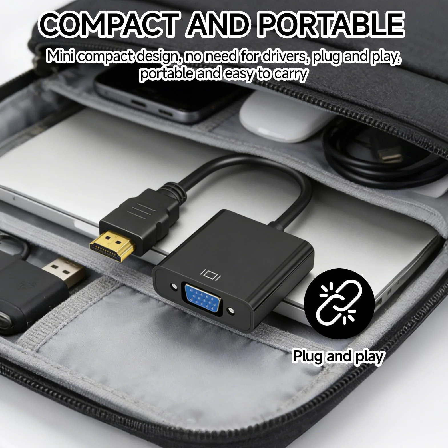 Solisara Adaptateur HDMI vers VGA avec Audio et Alimentation, Convertisseur HDMI VGA 1080P