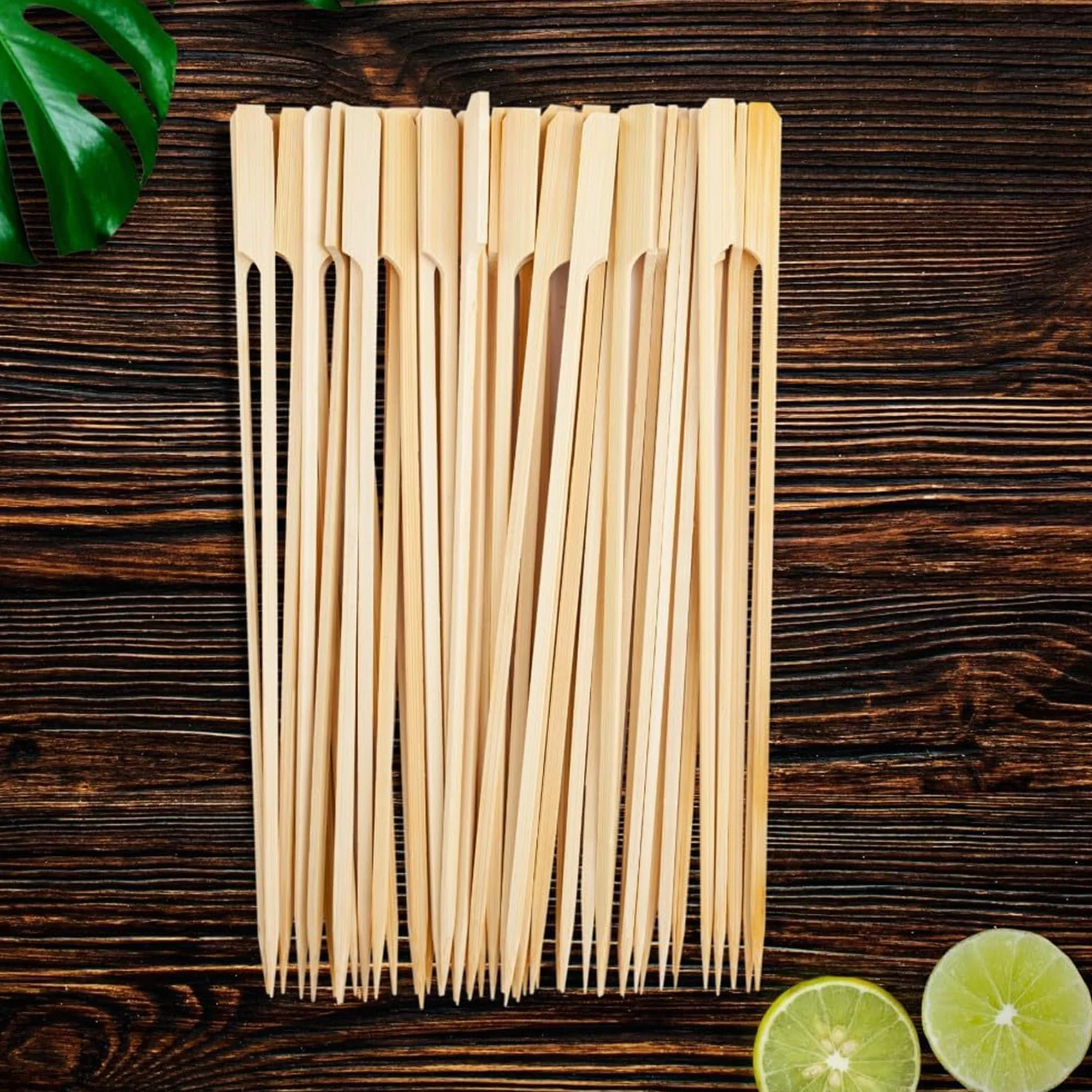 Brochettes en bambou 25cm FOOGO Green - Brochettes barbecue écologiques robustes pour fruits cocktails fête mariage