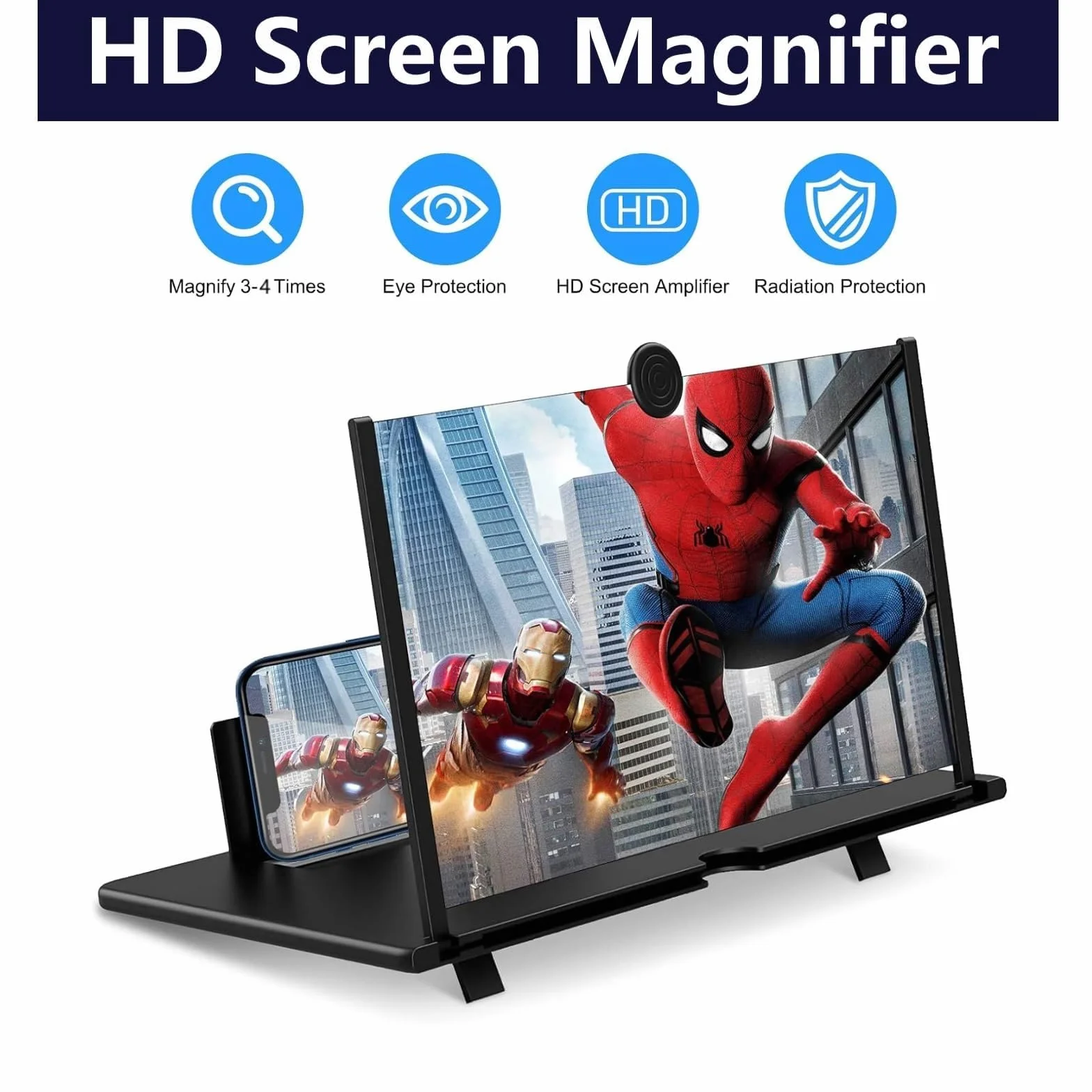 Lupa do ekranu telefonu komórkowego, lupa do ekranu 3D HD do smartfonów, składana – przeciw niebieskiemu światłu, lupa do wszystkich smartfonów do oglądania filmów flmvideo (czarna, 16