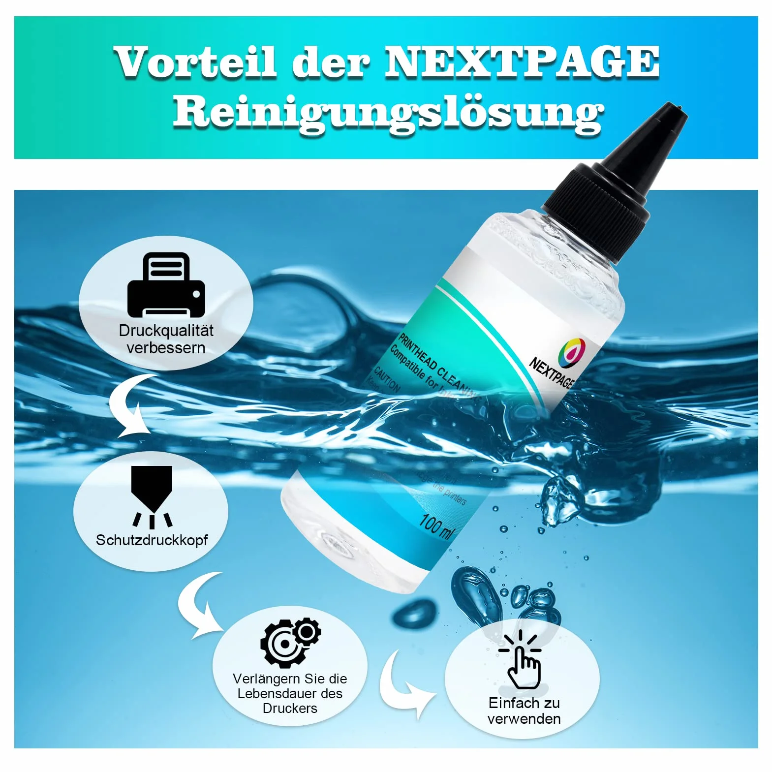 Nextpage Kit de nettoyage de tête d'impression 100 ml pour imprimantes jet d'encre Epson HP Canon Brother Lexmark Kodak Samsung