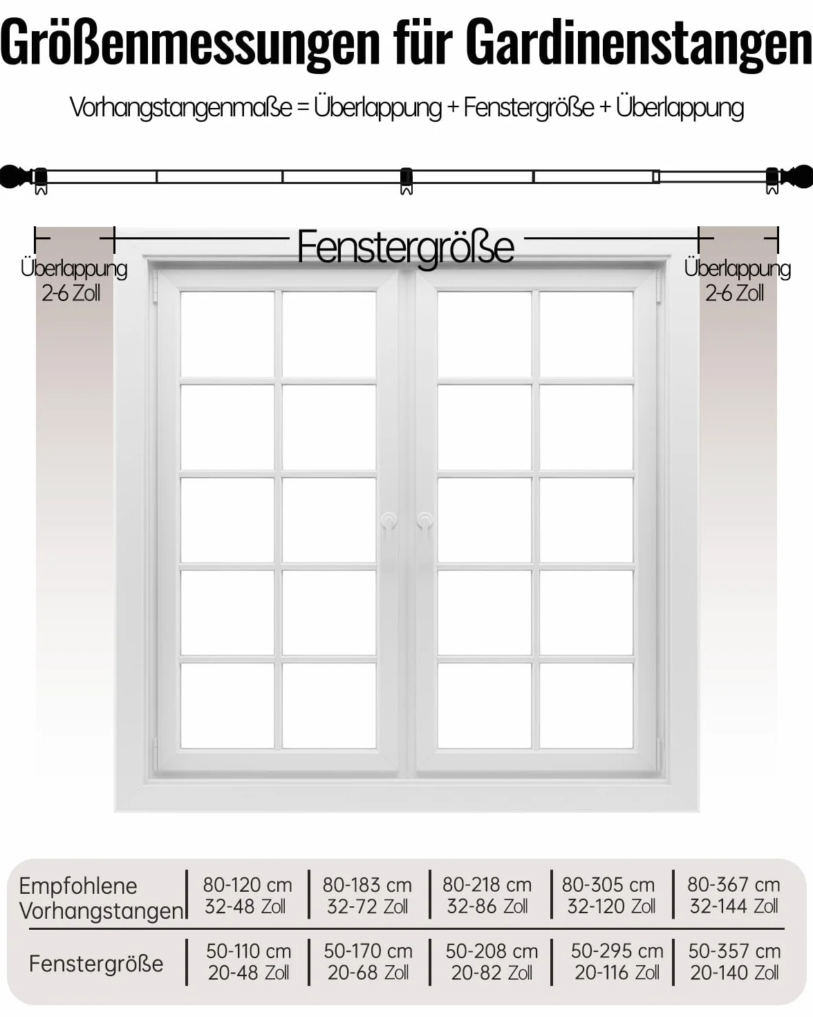 Tringle à Rideaux Extensible 80-218 cm 25 mm avec Embouts Ronds et Supports Noir