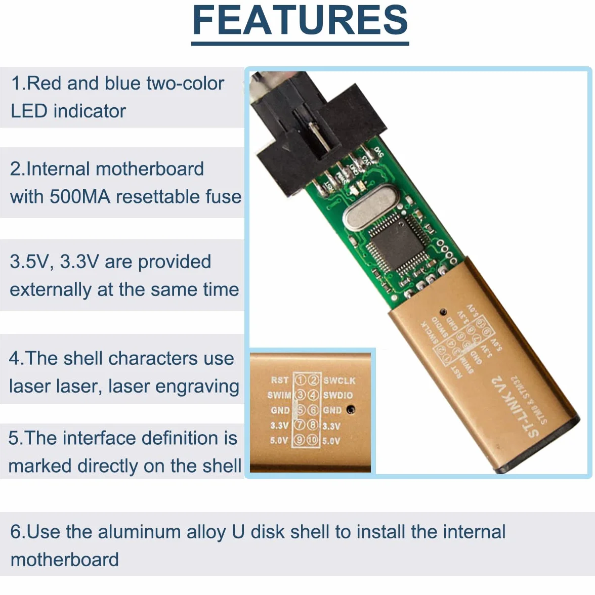 ST-LINK V2 Emulator Downloader, Programator, Emulator STM8 STM32, Obsługa programowania 3,3 V 5 V, z kablem DuPont (losowy kolor)