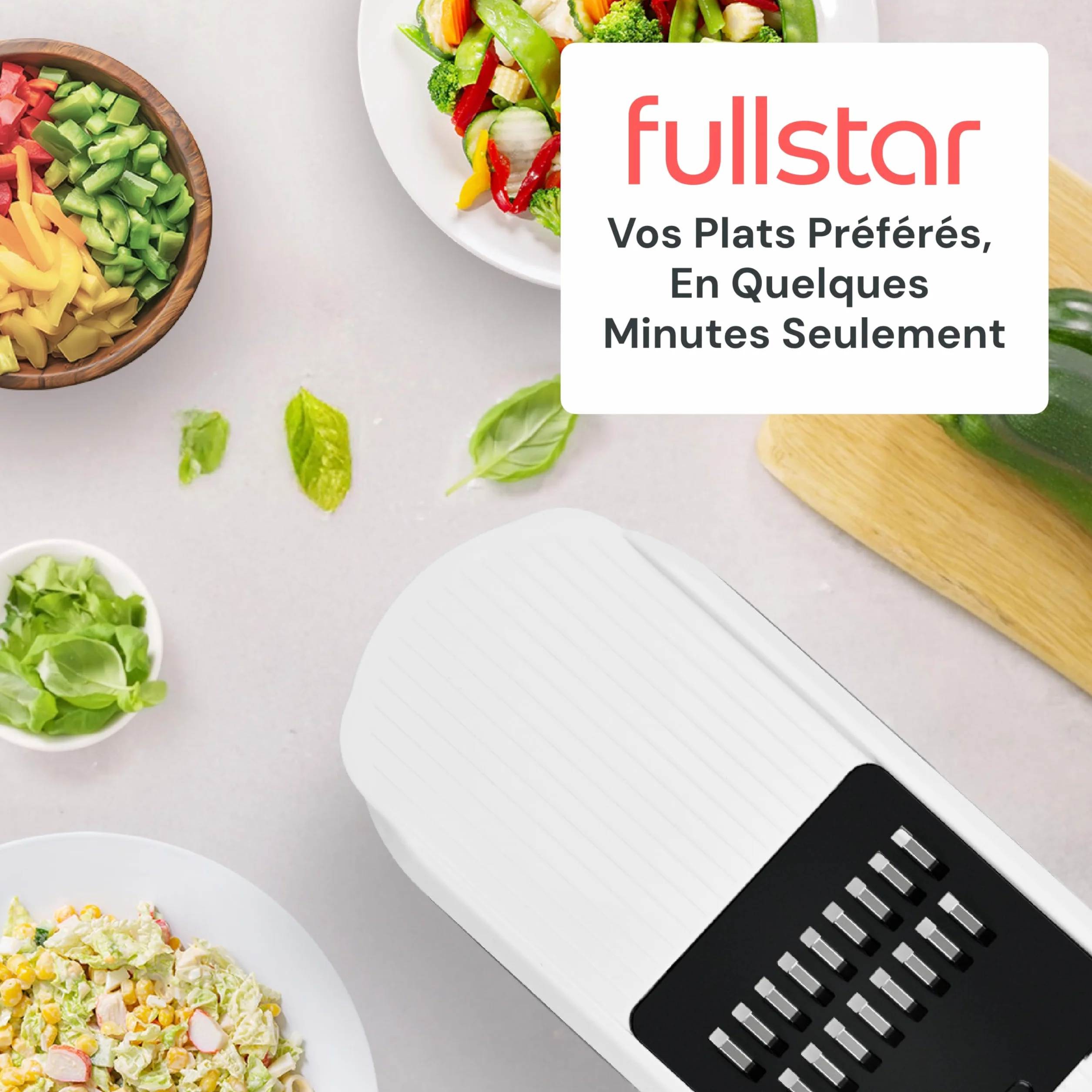 Fullstar Coupe Légumes Multifonctions Mandoline 6-en-1 Blanc - Trancheur Découpe Cube Oignons Carottes Concombres Frites Fruits