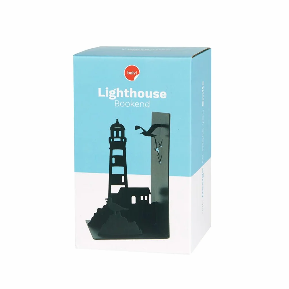 Balvi Serre-Livres Lighthouse Métal Noir Vue de la côte Phare et mouettes