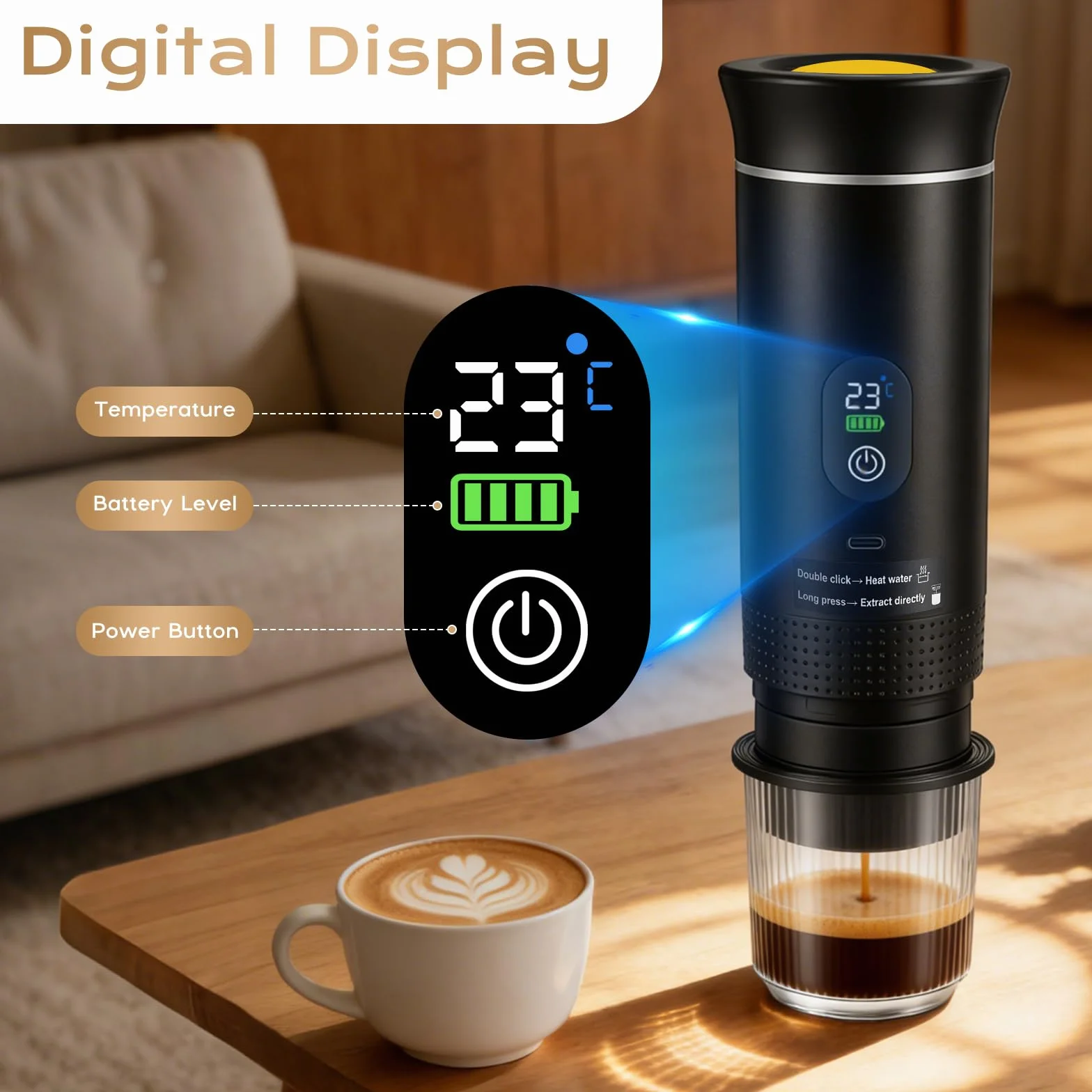 Machine a Cafe Portable 20 Bar, 3 en 1 Machine a Café Portable Cafetiere Portable Rechargeable Compatible avec Capsules, Café Moul, Machine Expresso Portable Nespresso pour Camping, Voyage