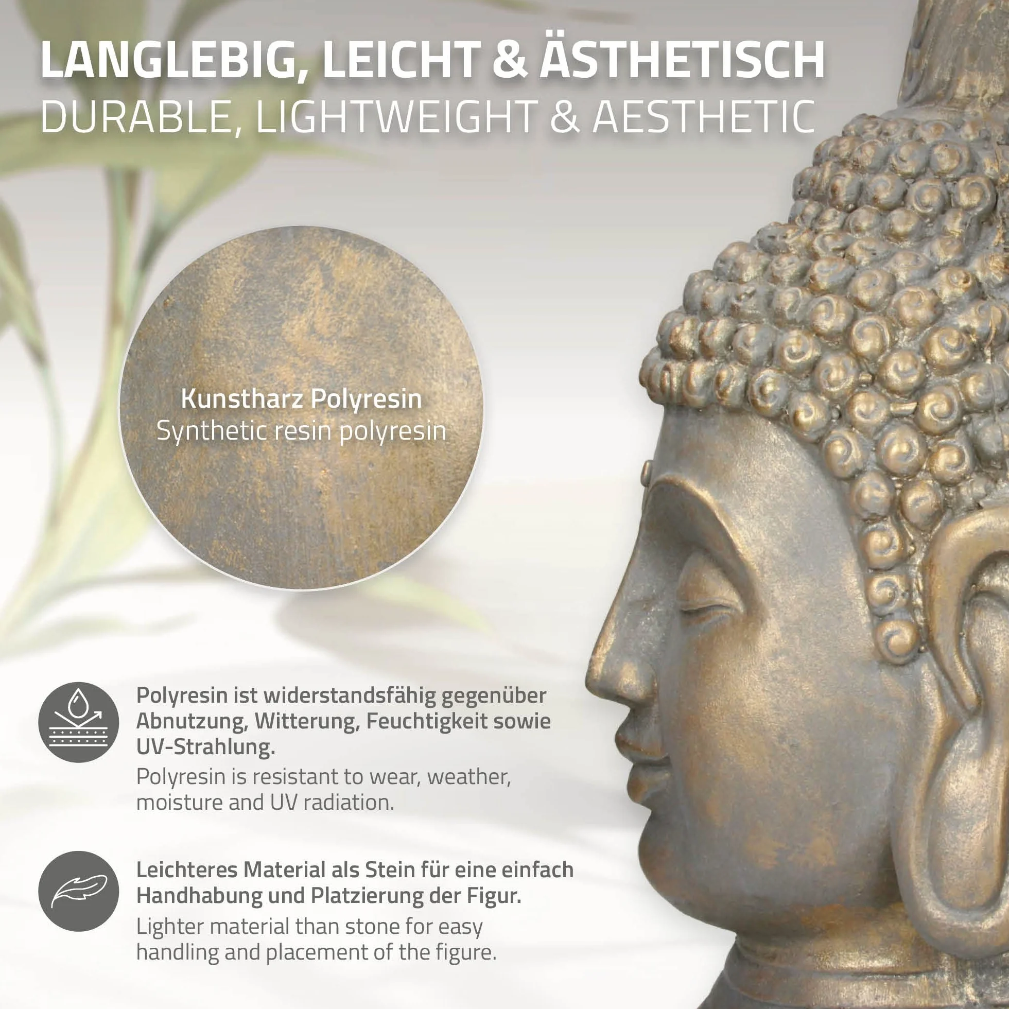 ECD Germany Statue Tête de Bouddha 74,5 cm Polyrésine Aspect Bronze Décoration Intérieur Extérieur