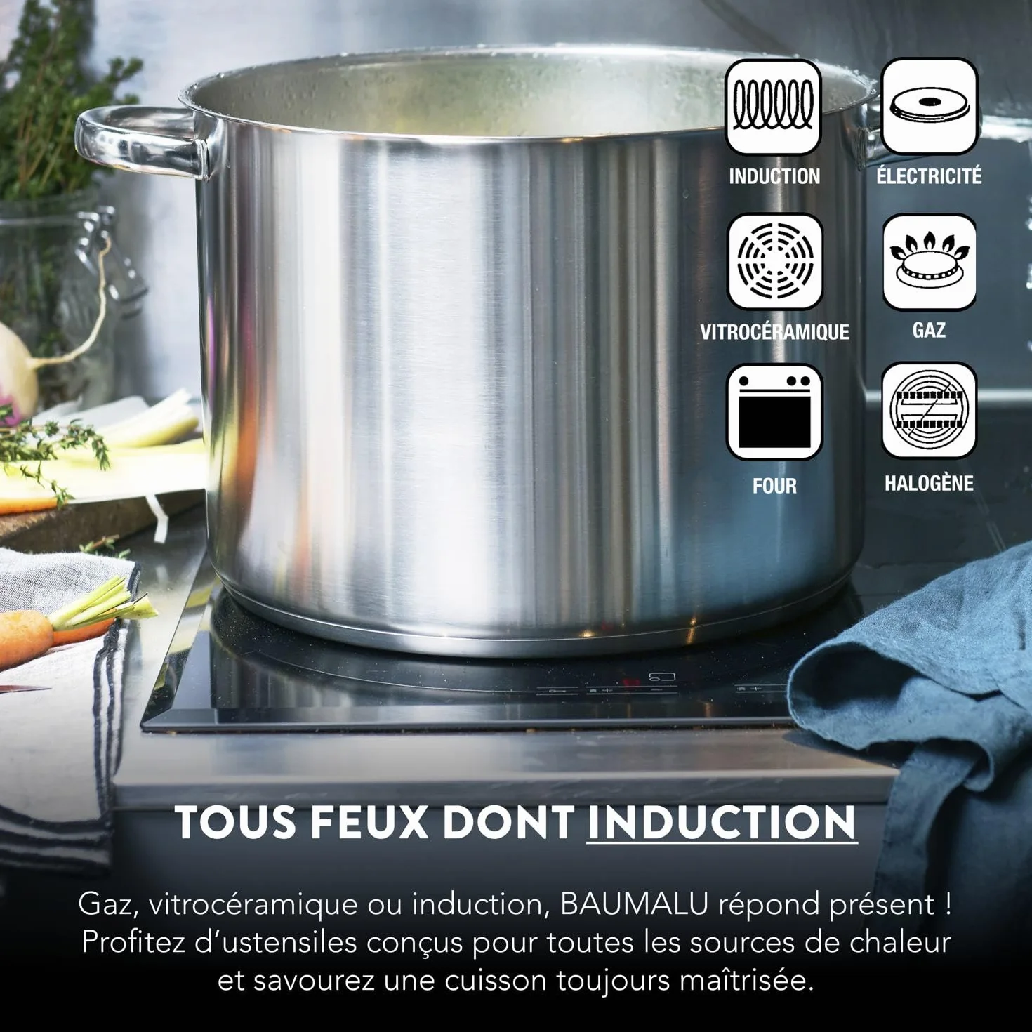 Baumalu, Service à Fondue Savoyarde en Fonte Émaillée Rouge, 20 cm, pour 6 personnes, comprenant 1 réchaud, 1 brûleur, 1 caquelon et 6 fourchettes