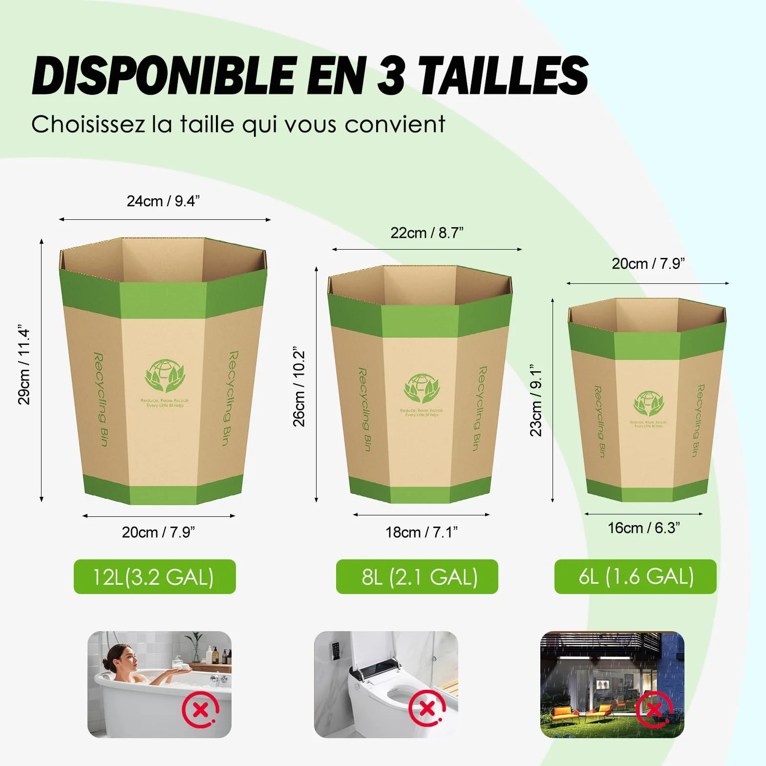 Corbeilles Papier en Carton Repliables 12L Lot de 6 - Poubelles Recyclables Sans Plastique pour Bureau Maison