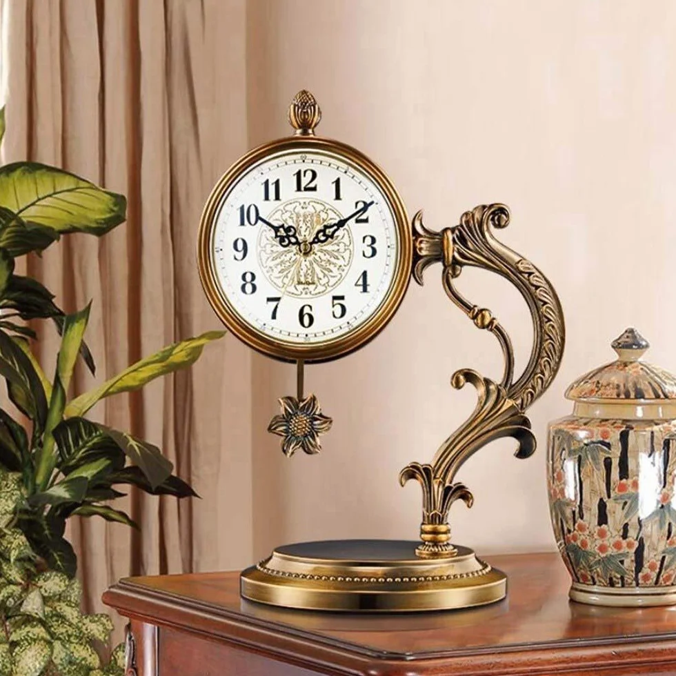 Horloge de cheminée Pendule cuivrée pour Salon Grande Horloge Bureau étude Piles