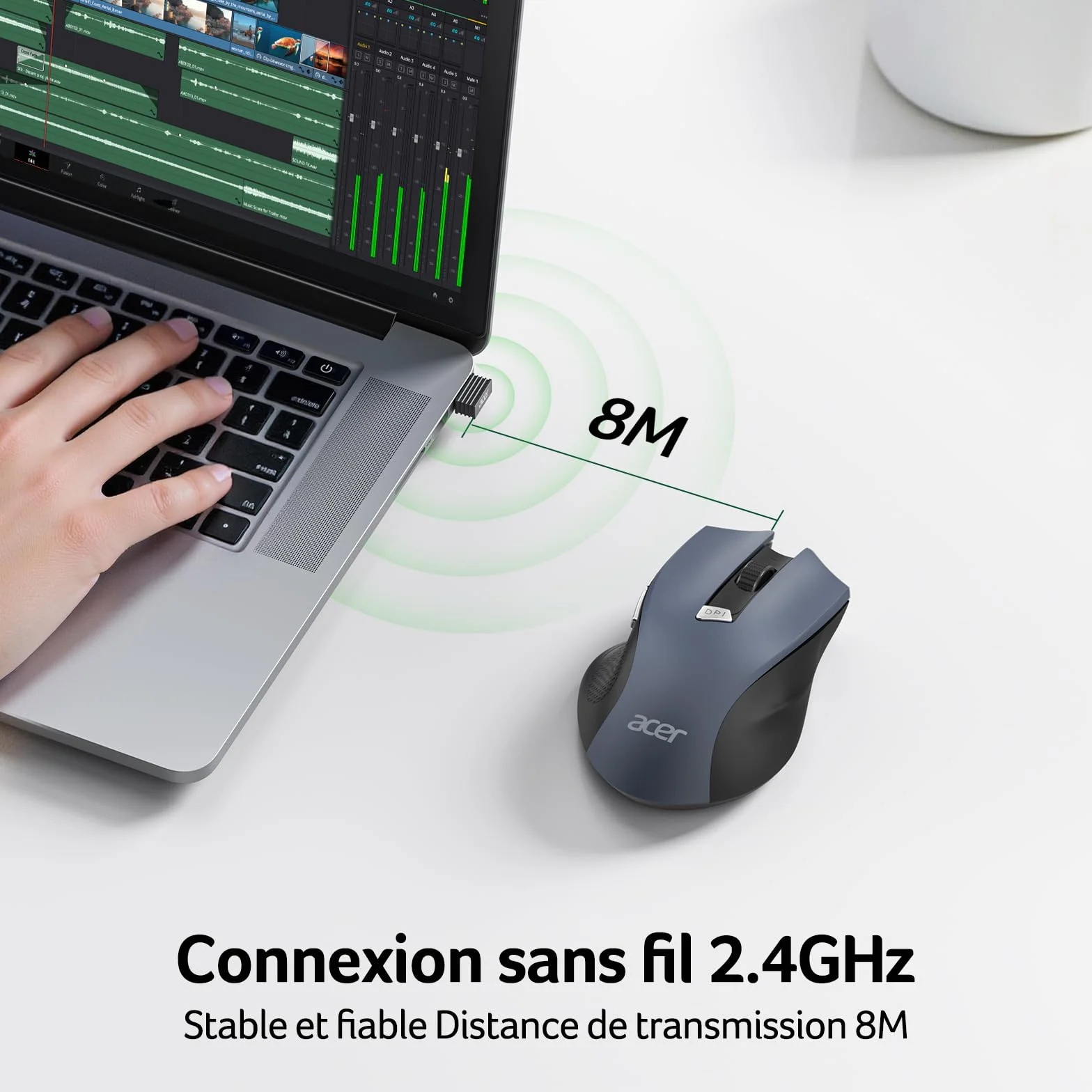 Acer Souris Ergonomique sans Fil 2,4GHz, Souris Optique USB 1600 DPI réglable, 6 Boutons, Compatible PC/Mac/Laptop/Chromebook