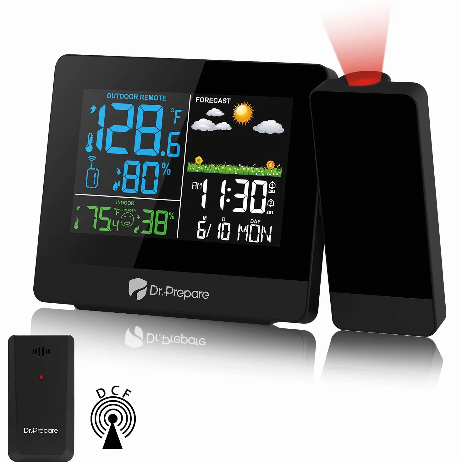 DR.PREPARE Réveil à Projection avec Station Météo et Capteur Extérieur