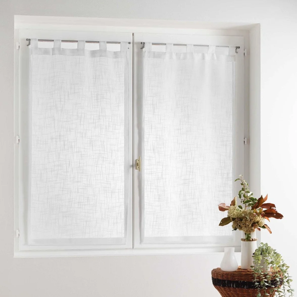 Haltona Paire Droite Passants Effet Lin Tisse Polyester Blanc 120x60 cm