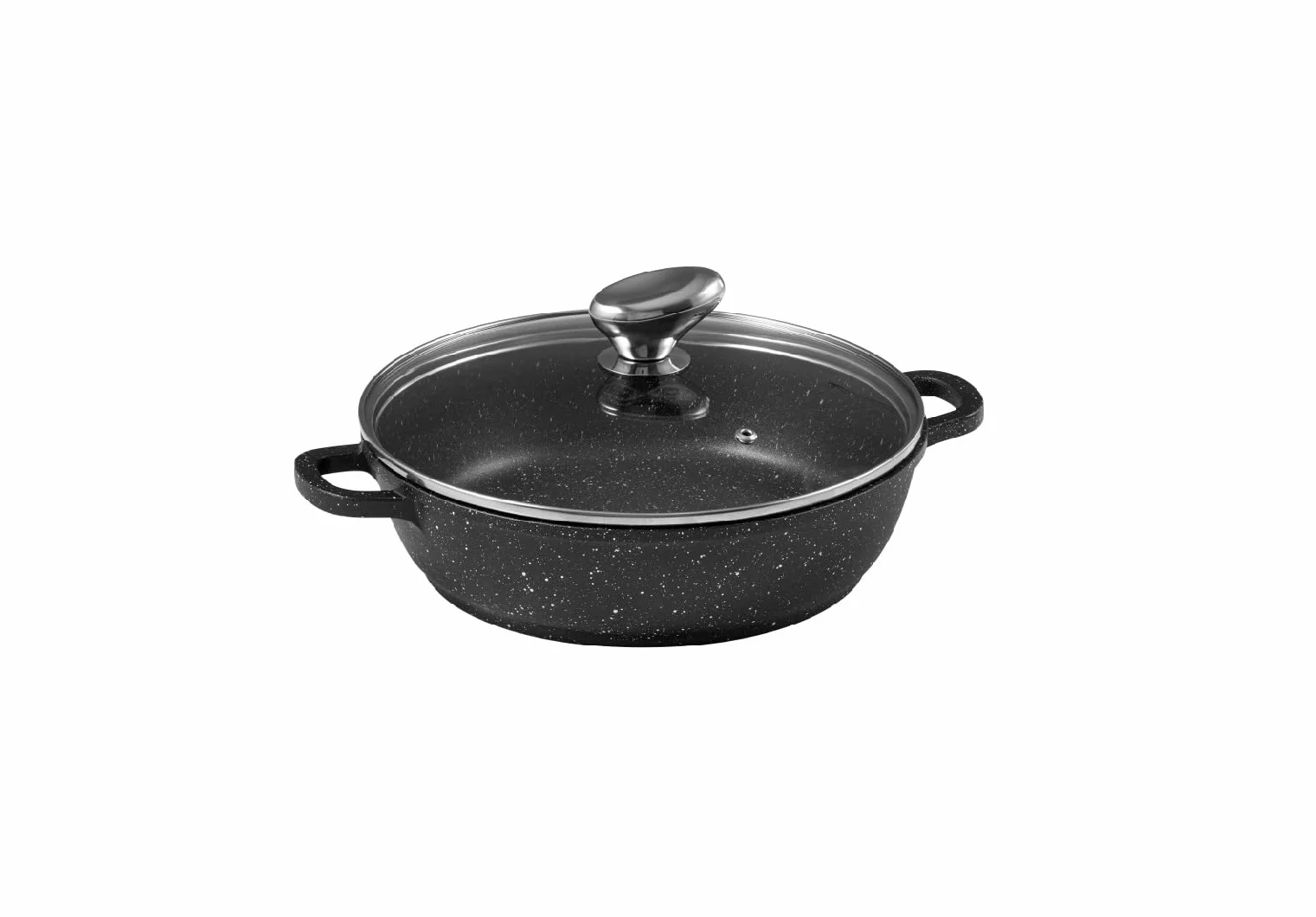 Pradel Excellence - PCUI001015 - Mijoteuse Fonte d'Aluminium Premium Ø24cm, Couvercle Verre - Revêtement Anti-Adhésif Façon Pierre - Poignée Amovible - Tout Feu, Noir