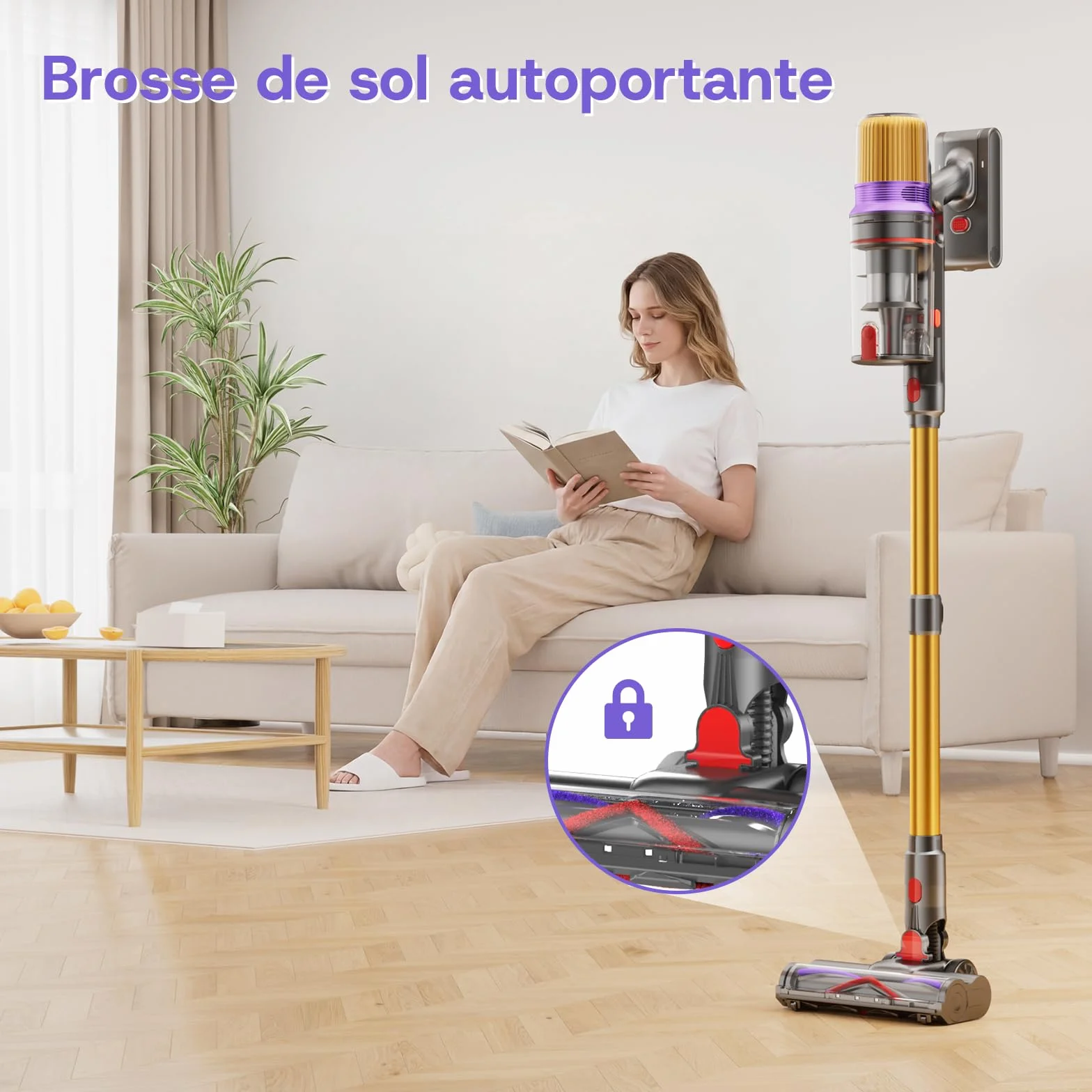 V16 Aspirateur Balai sans Fil 55Kpa/600W/80Mins, Aspirateur sans Fil Puissant, Écrans Tactiles LED, Mode Automatique, Brosse Anti-Emmêlement pour Tapis, Sols Durs et Poils d'animaux