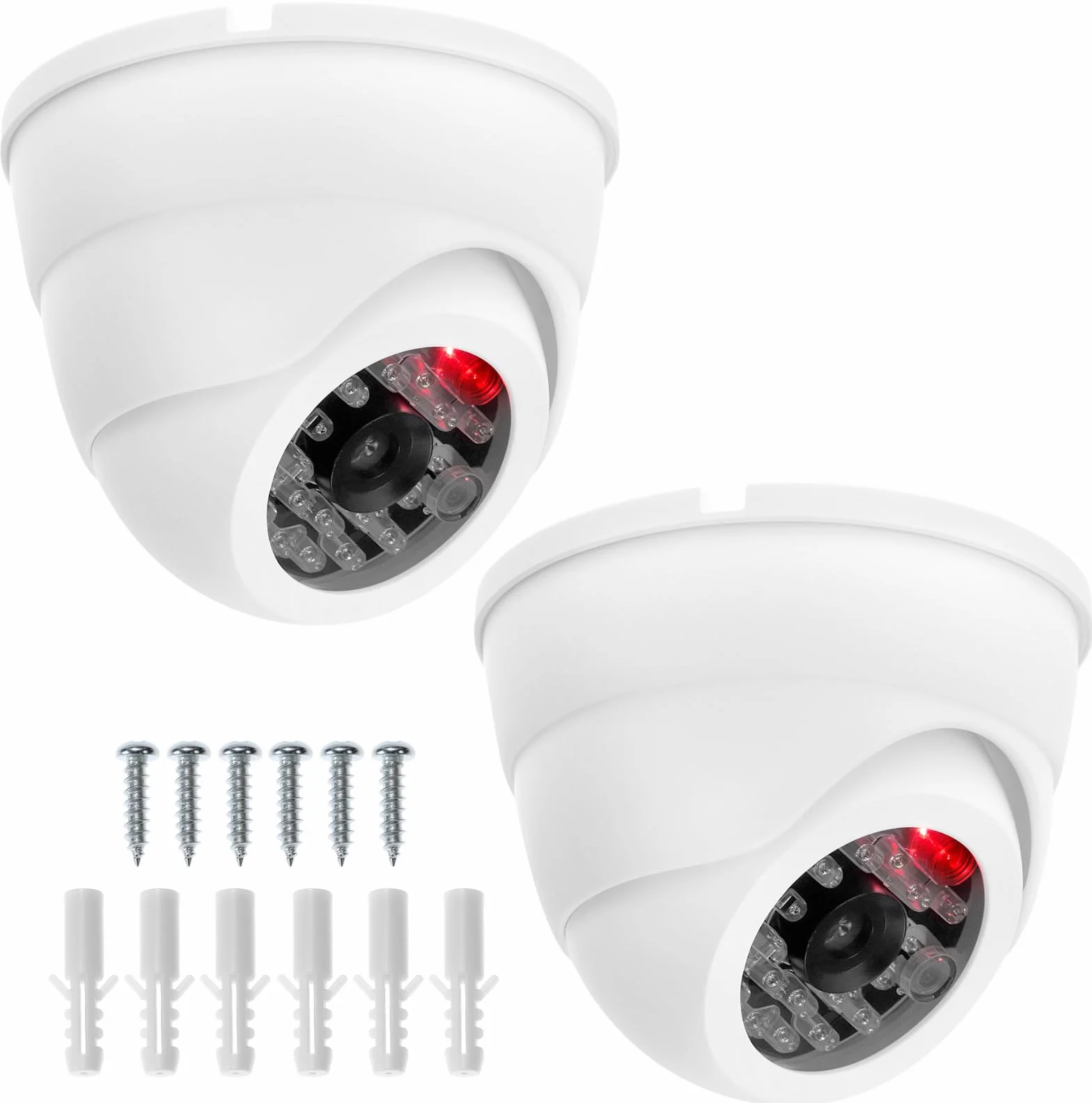 QWORK® 2 x atrapa kamery kopułkowej z diodami LED - sztuczna kamera do użytku wewnątrz i na zewnątrz - zbytnio prawdziwa