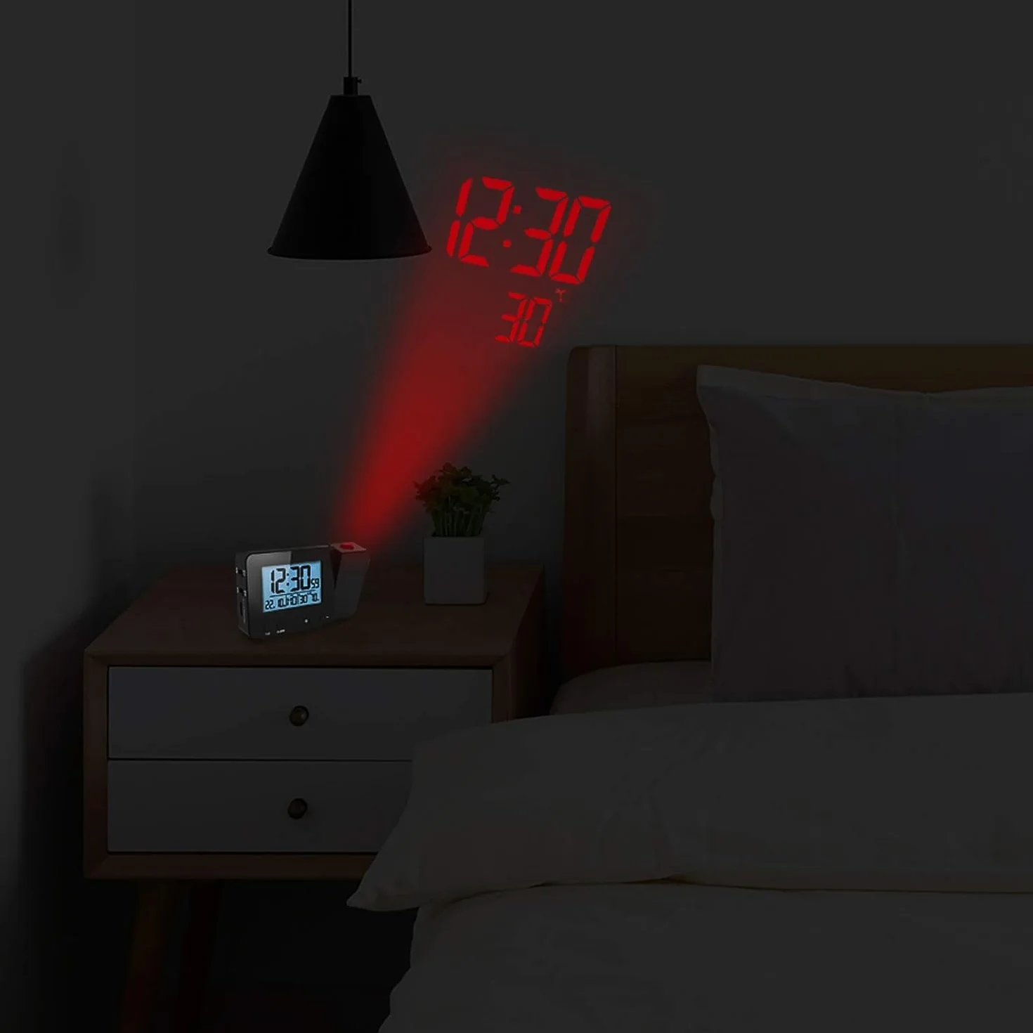 Réveil à Projection Numérique pour Chambre avec Température, Snooze et Luminosité Réglable