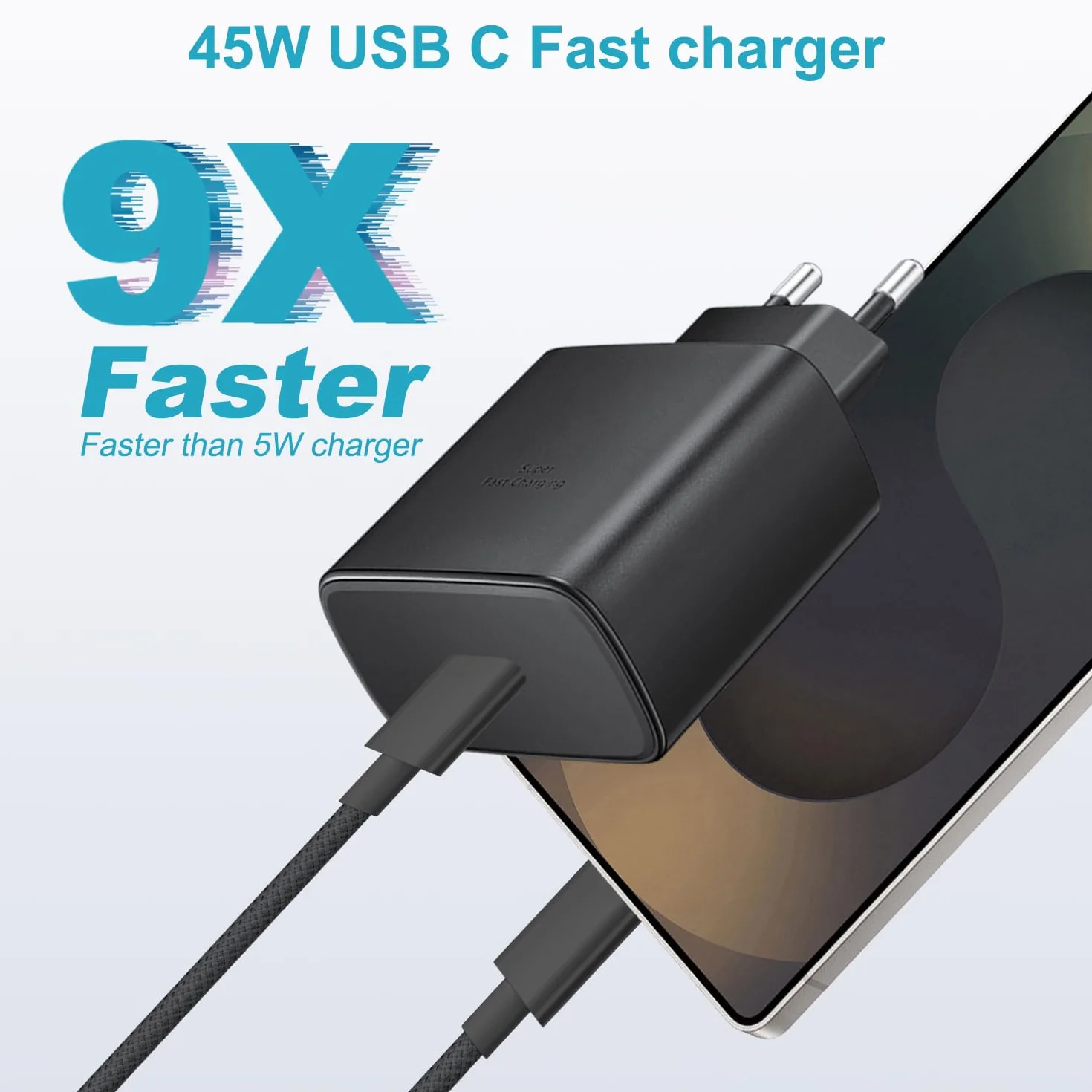 Ładowarka USB C 45 W do Samsung Galaxy S25 S24 S23/S23 Ultra/S22/S21/S20/Note20/A73/A53/S10, USBC Gniazdo ładowania Typ C Wtyczka ładowania Adapter z 3M Nylon Kabel USB Type-C