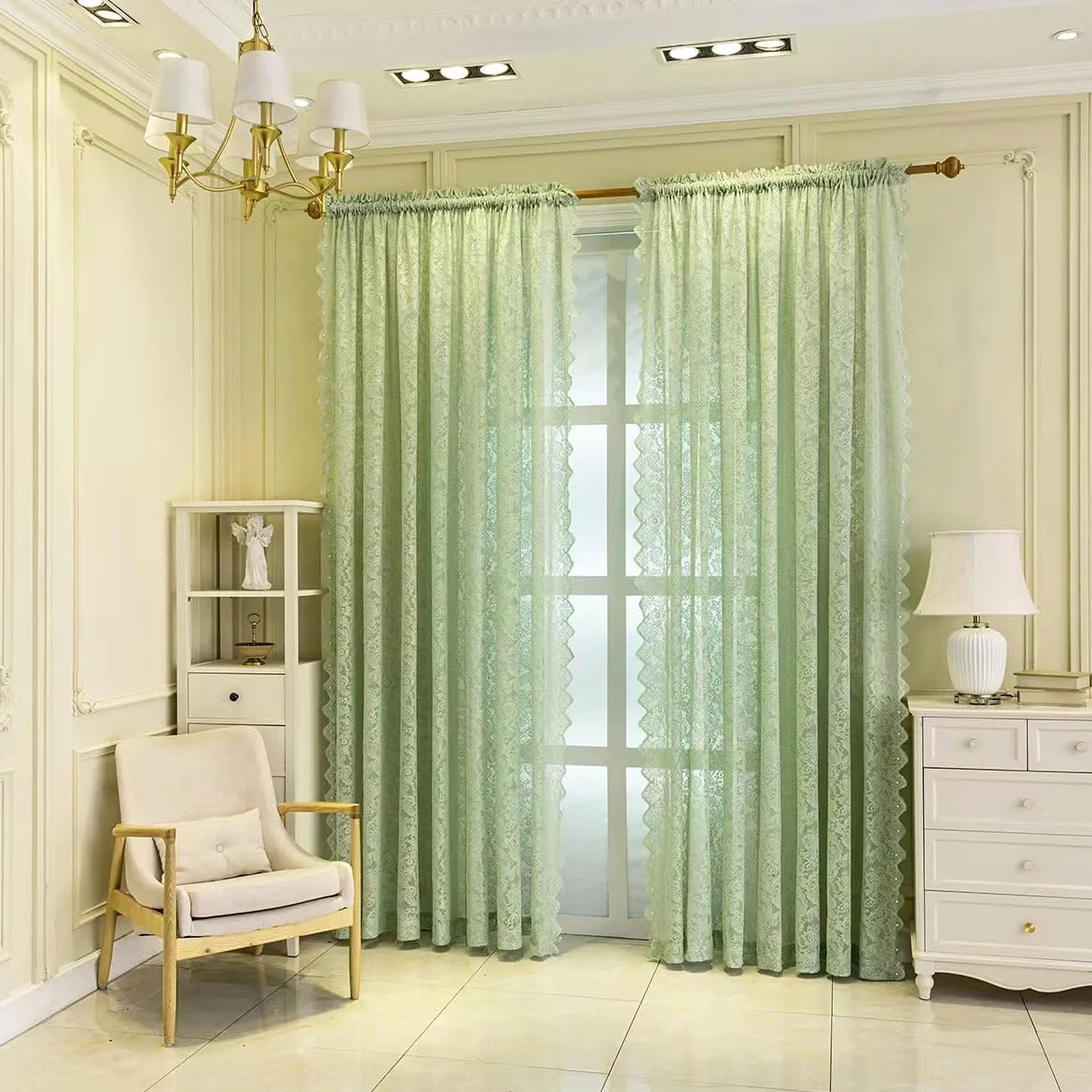 Rideaux à oeillets gothiques F-CHU 140x137 cm vert 2 panneaux