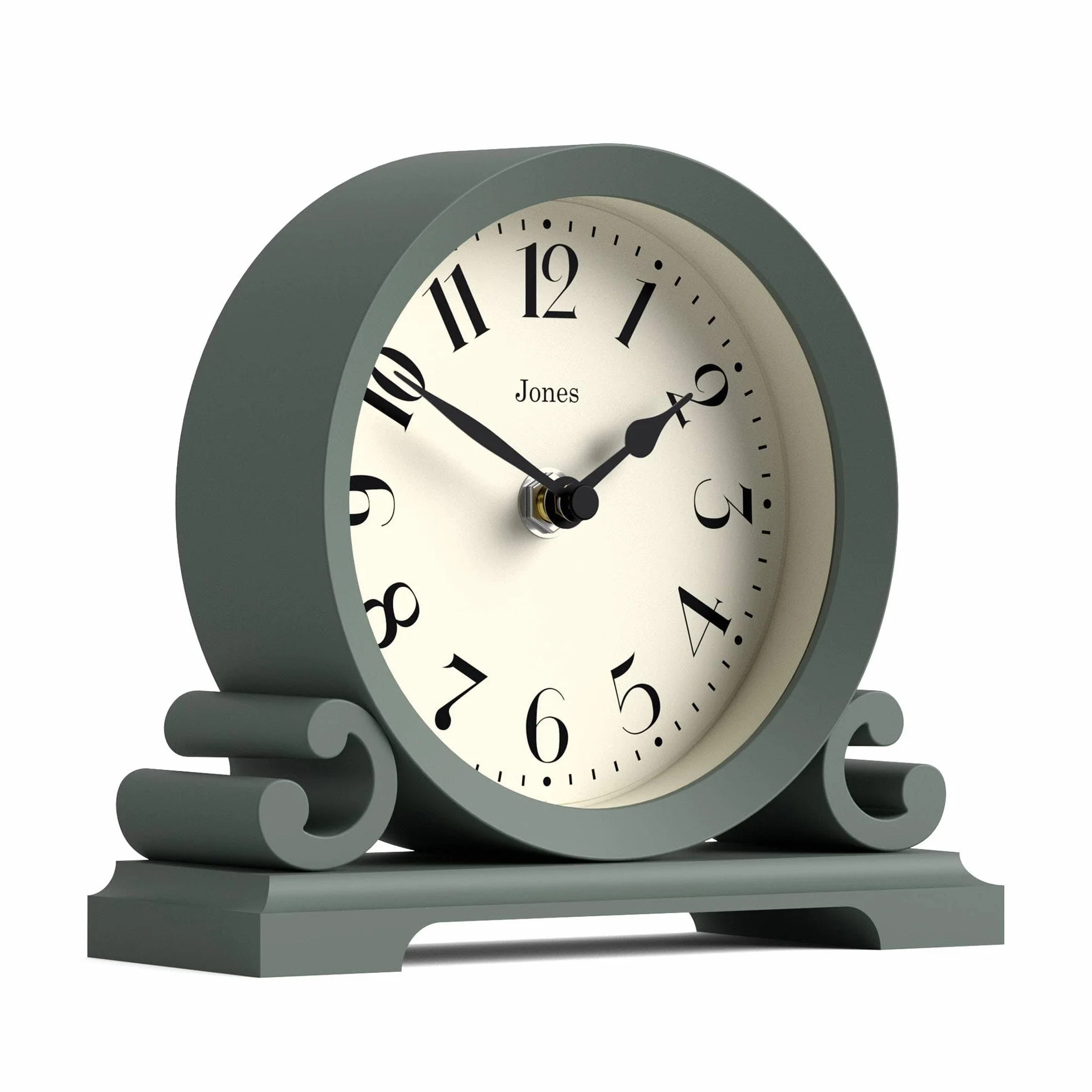 JONES CLOCKS Saloon Horloge de cheminée Petit Design Traditionnel à Double Volute Vert Style Classique Contemporain
