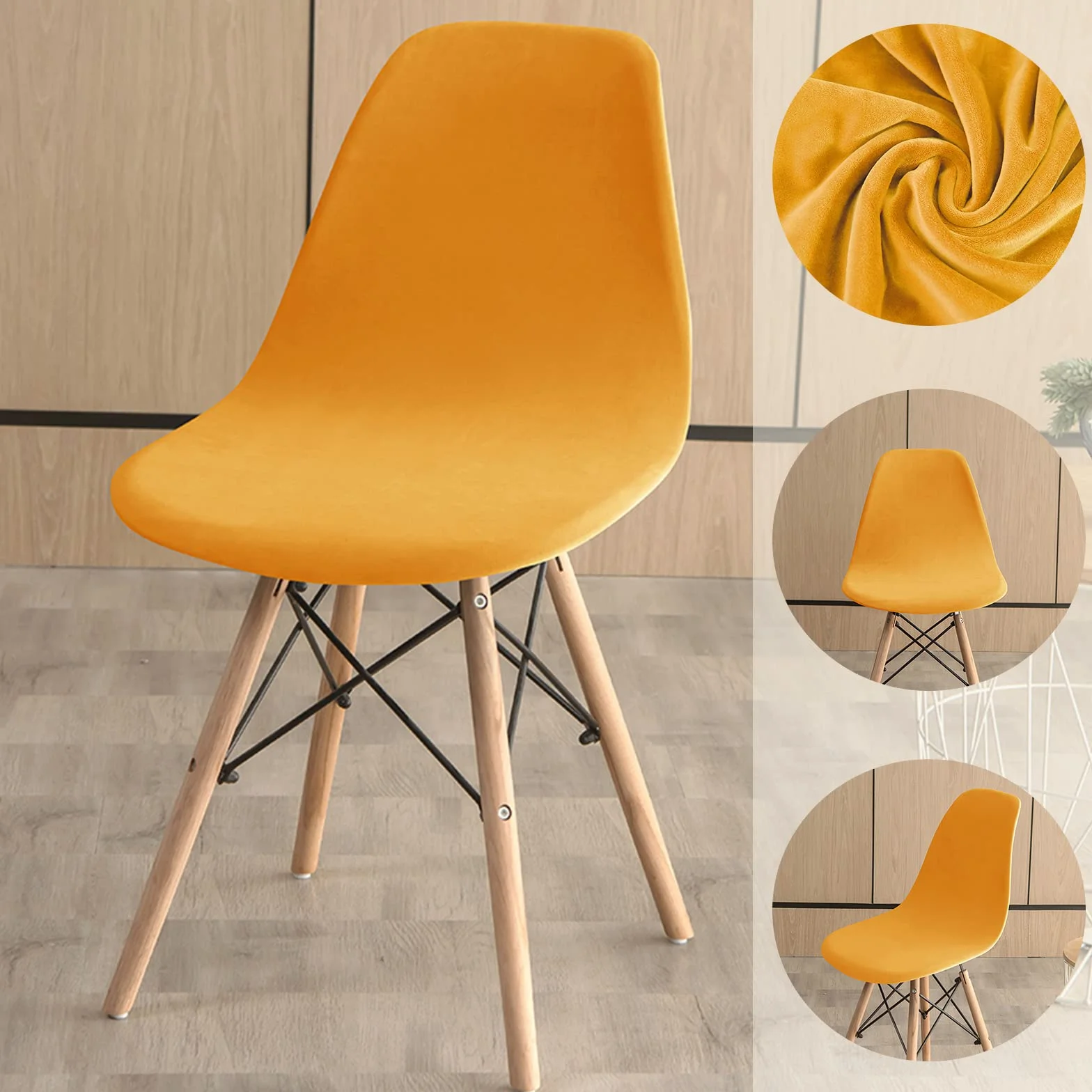 Velours Luxe Housse de Chaise Scandinave Extensible, Lot de 2 pour Salle à Manger Cuisine Salon, Jaune