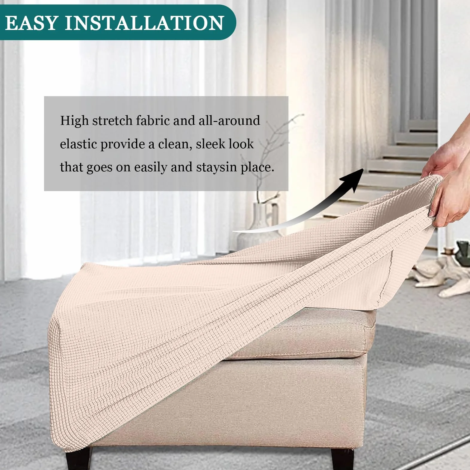 Housse de Protection Ottoman pour Repose-Pieds Rectangulaire Beige