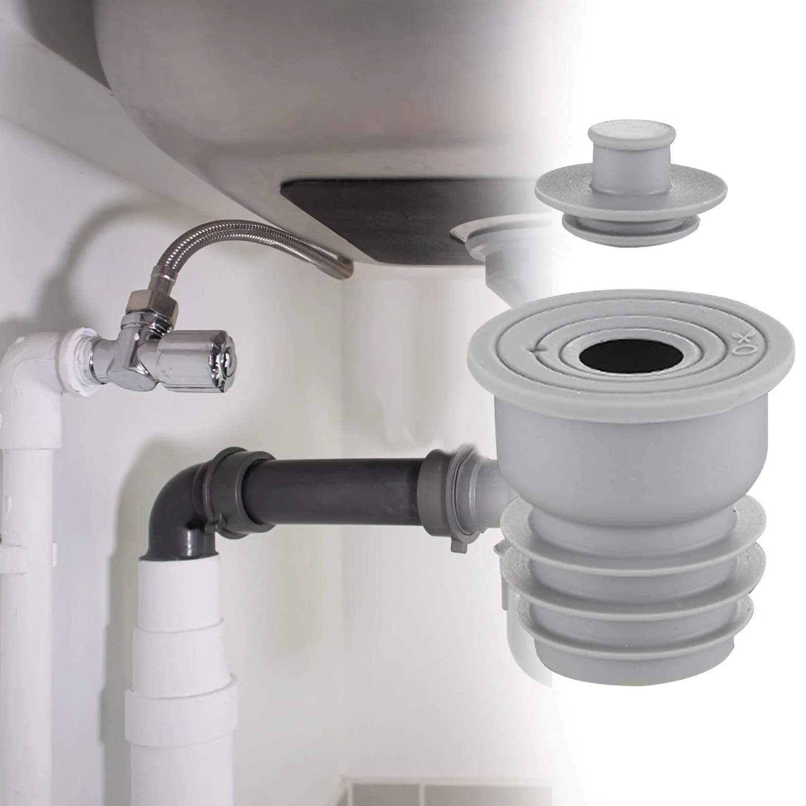 Perfk Tuyau de vidange égout Joint Anti Odeur Bouchon d'étanchéité pour Toilettes 35-40mm Gris