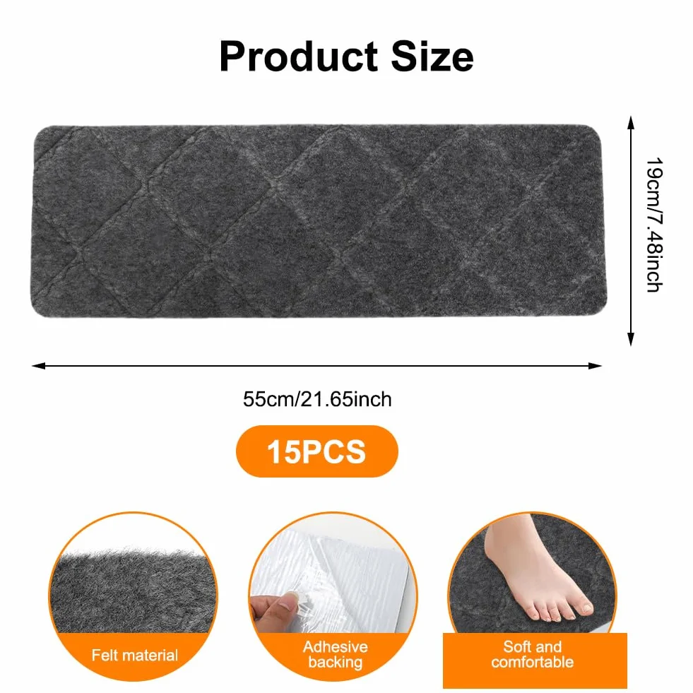 FARYODI Tapis pour Escaliers Auto-adhésifs 15 Pièces, 55 x 19 cm, Gris Foncé