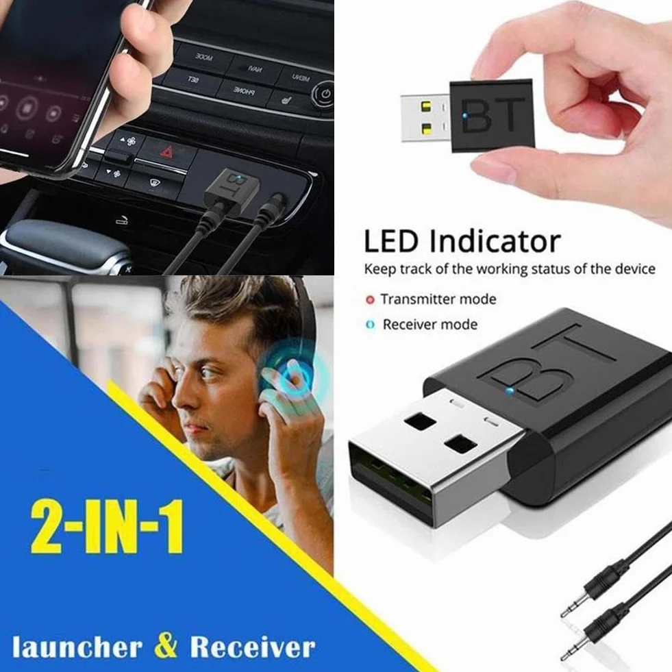 Odbiornik nadajnika USB Bluetooth 5.0, mini adapter audio, USB Bluetooth Bluetooth nadajnik odbiornik 5.0 samochód